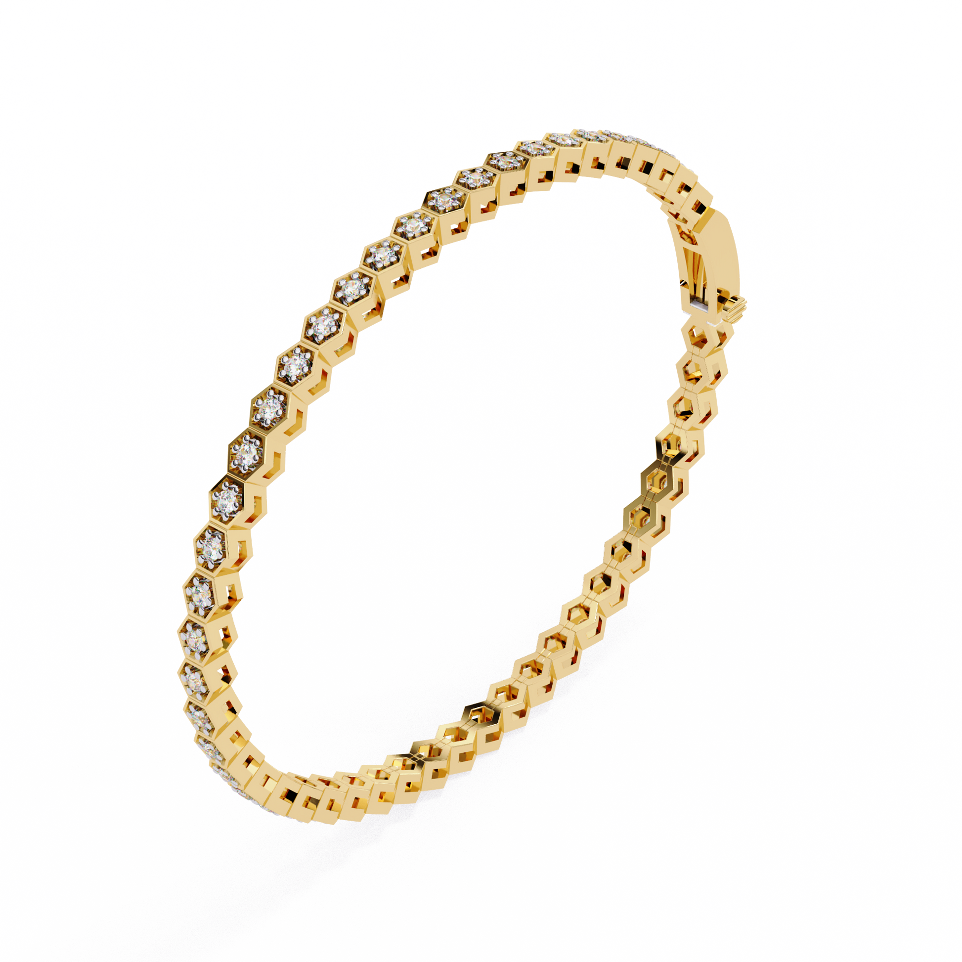 Premium Round Diamond Bracelet – Hexagon Shape Diamonds with Golden Borders in Gold