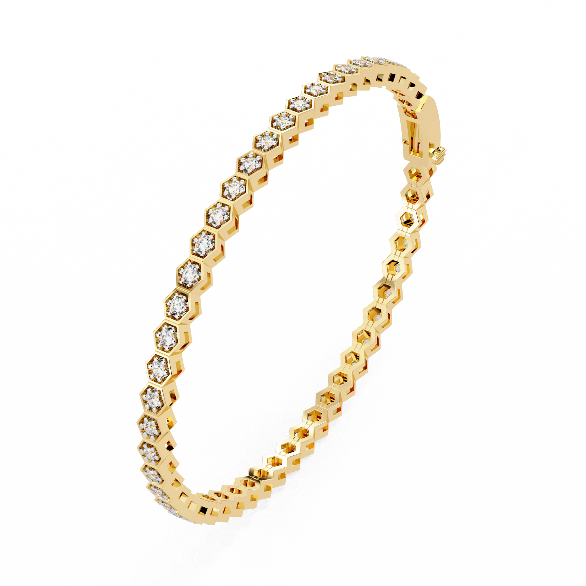 Premium Round Diamond Bracelet – Hexagon Shape Diamonds with Golden Borders in Gold