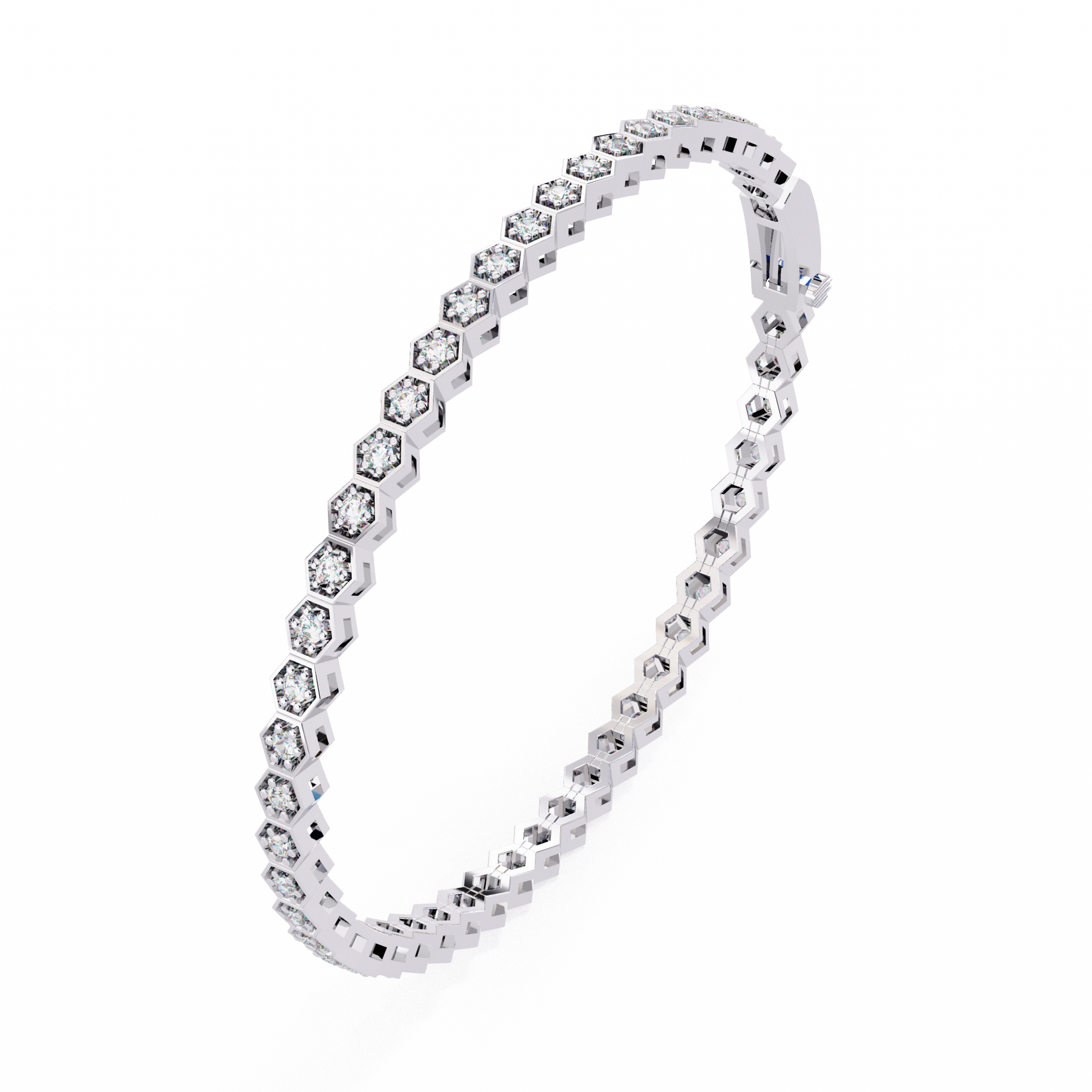 Premium Round Diamond Bracelet – Hexagon Shape Diamonds with Golden Borders in Gold
