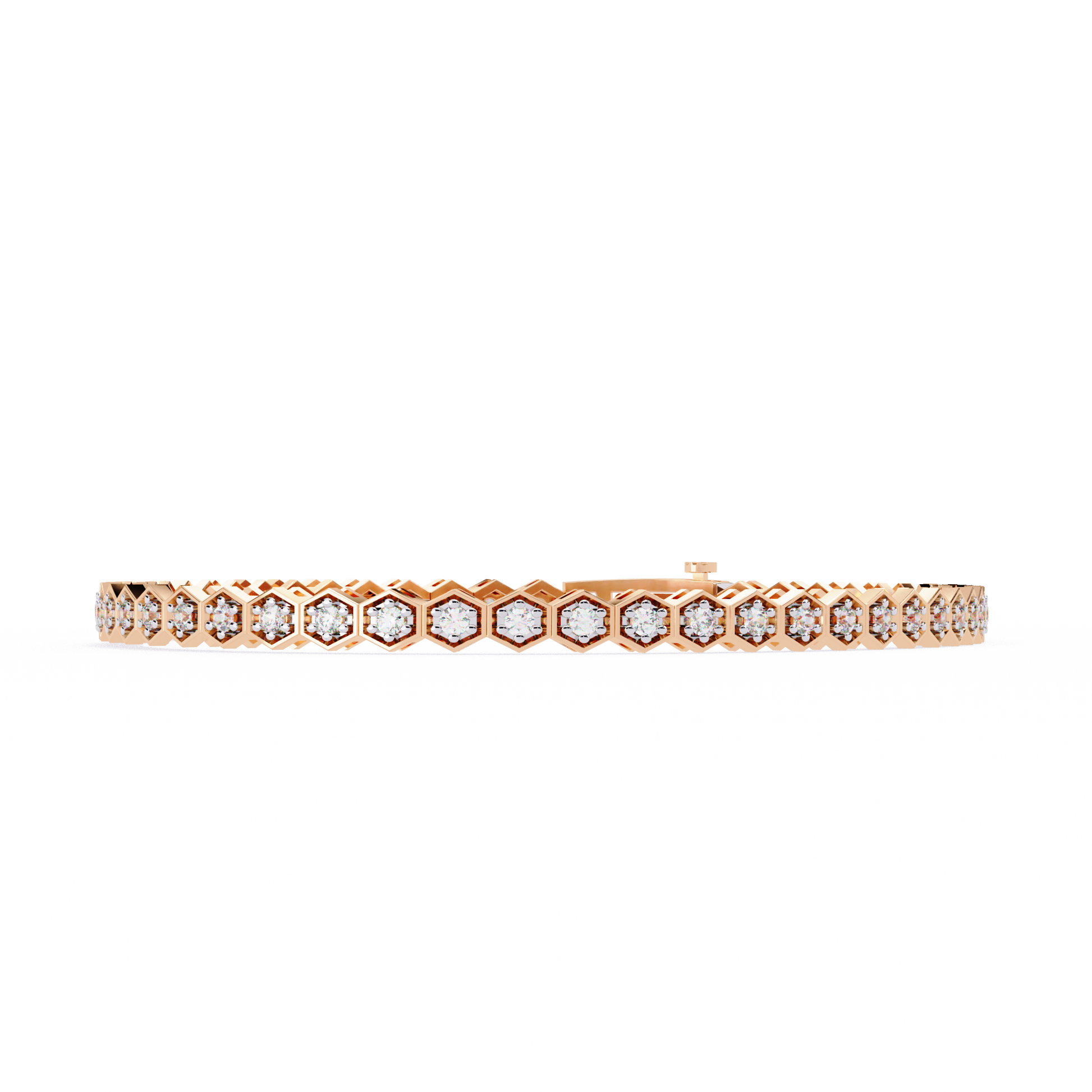 Premium Round Diamond Bracelet – Hexagon Shape Diamonds with Golden Borders in Gold