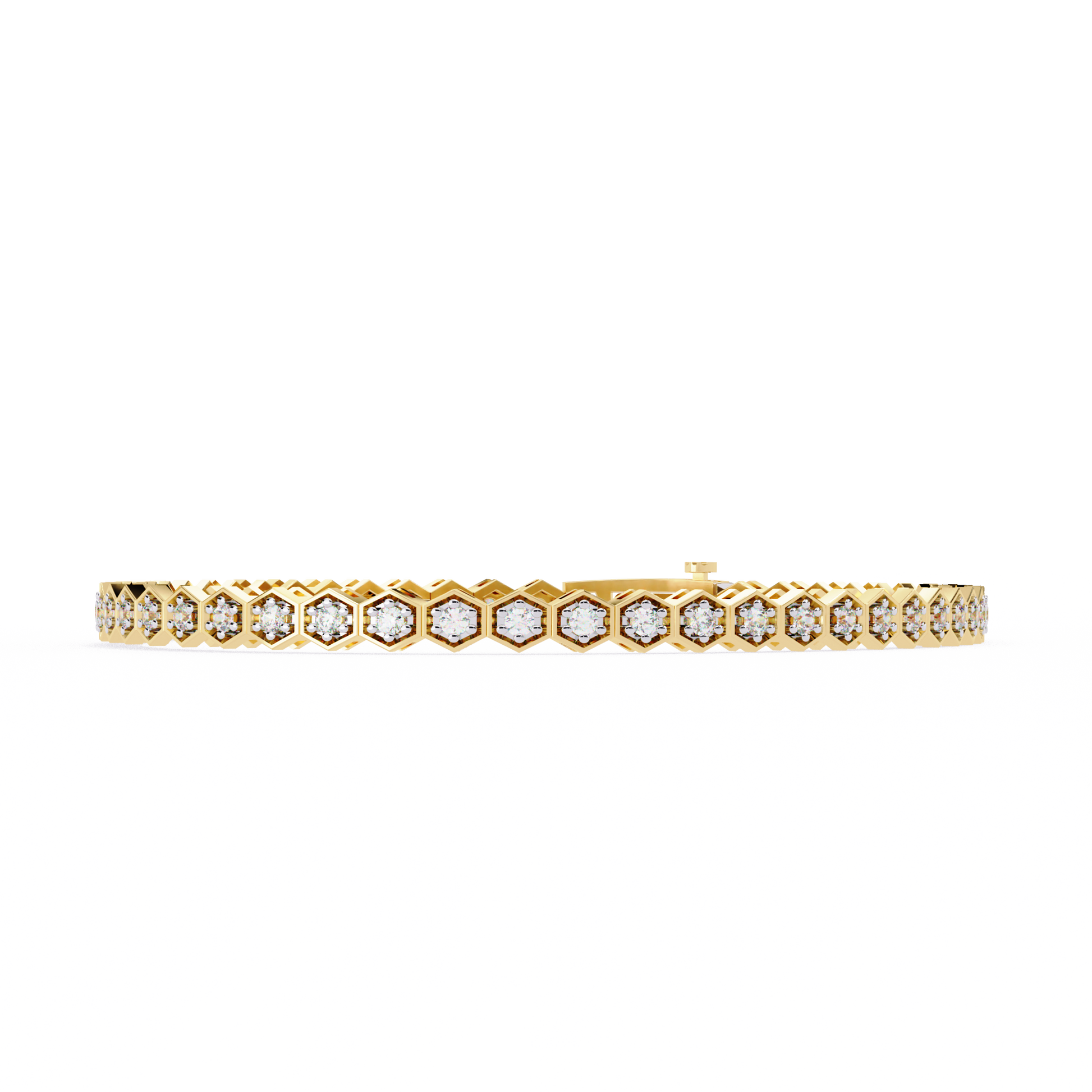 Premium Round Diamond Bracelet – Hexagon Shape Diamonds with Golden Borders in Gold