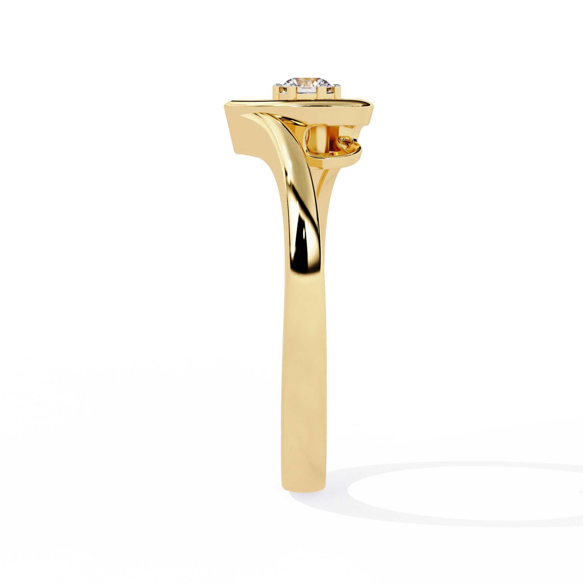 Gold open heart ring with central round solitaire diamond for women