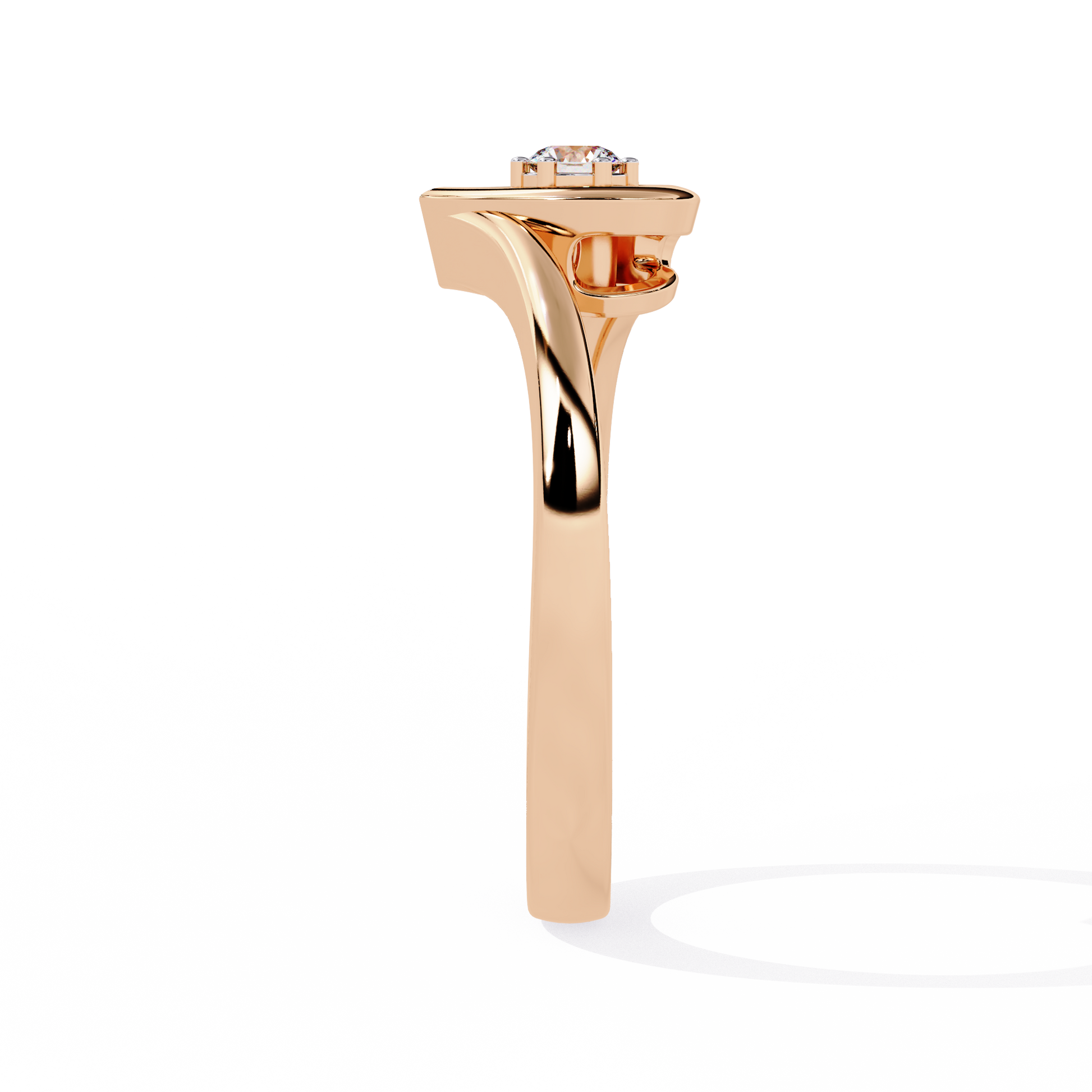 Gold open heart ring with central round solitaire diamond for women