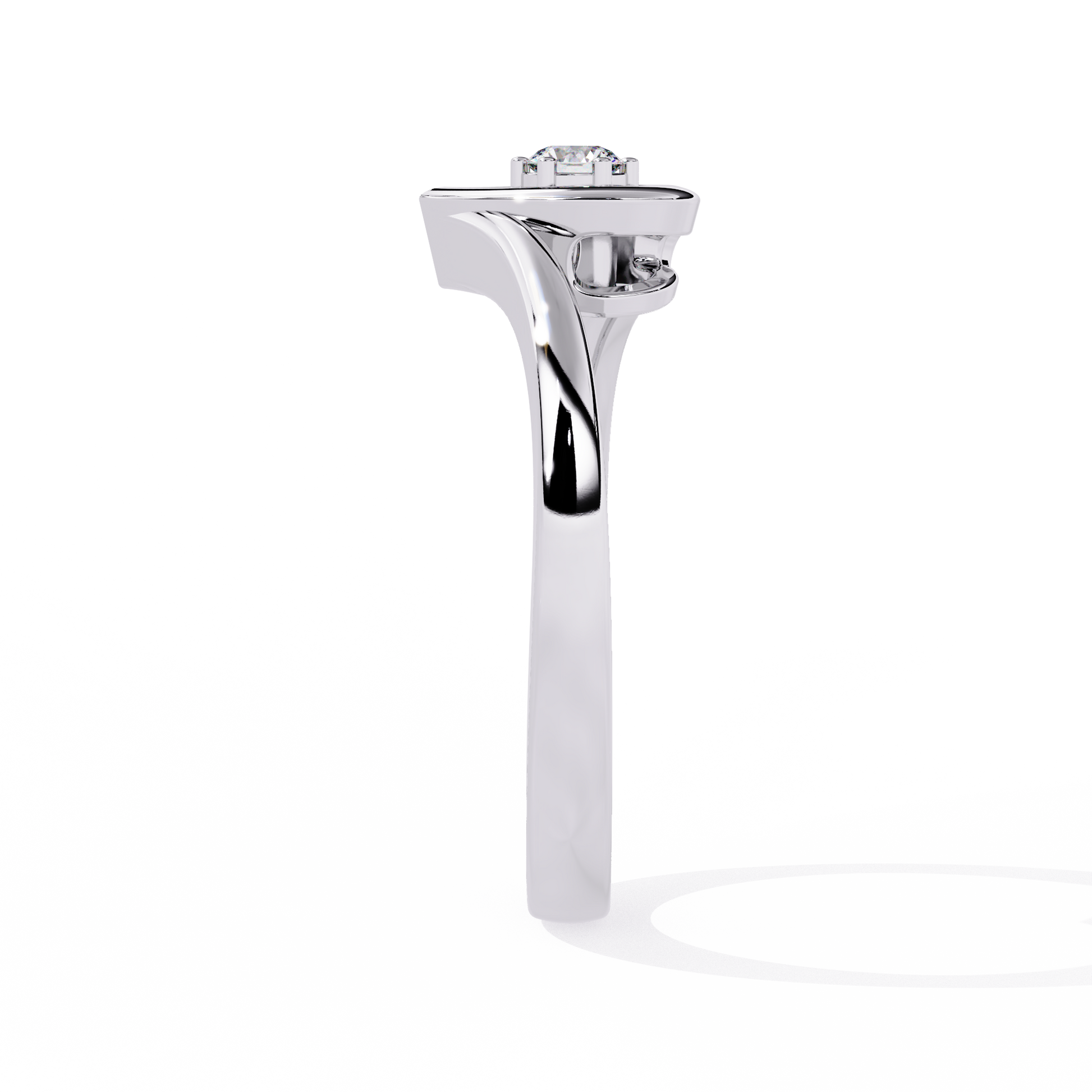 Gold open heart ring with central round solitaire diamond for women