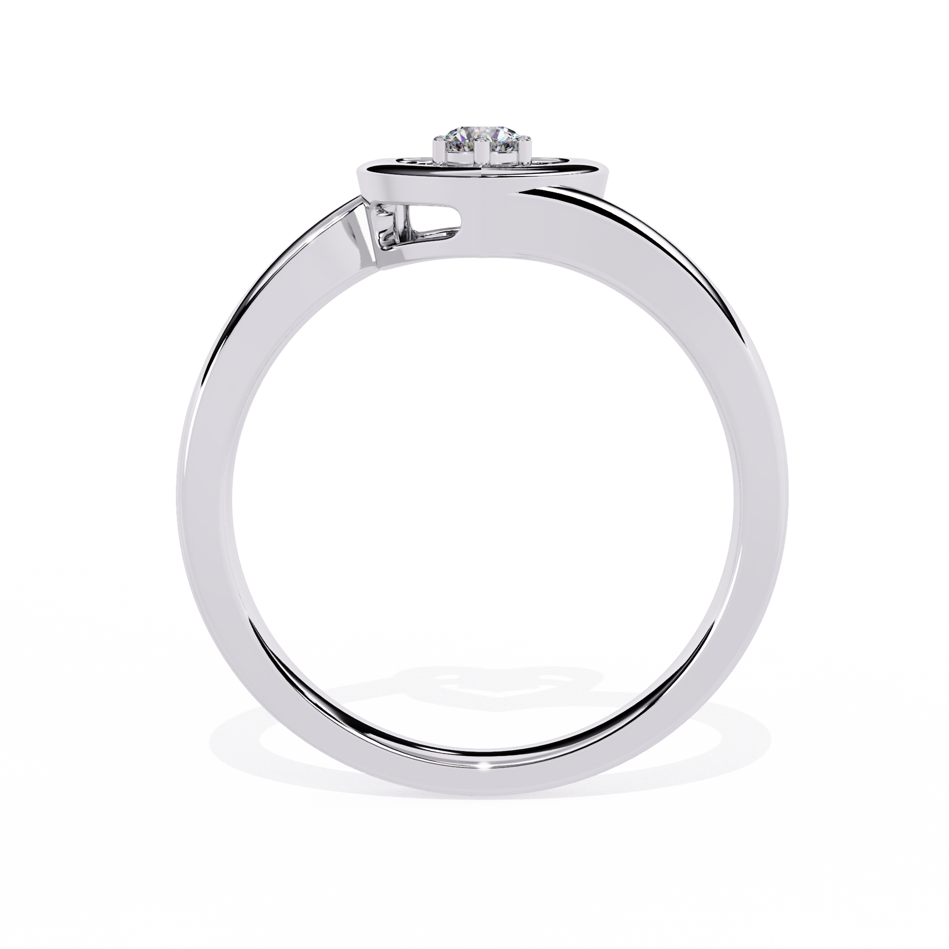 Gold open heart ring with central round solitaire diamond for women