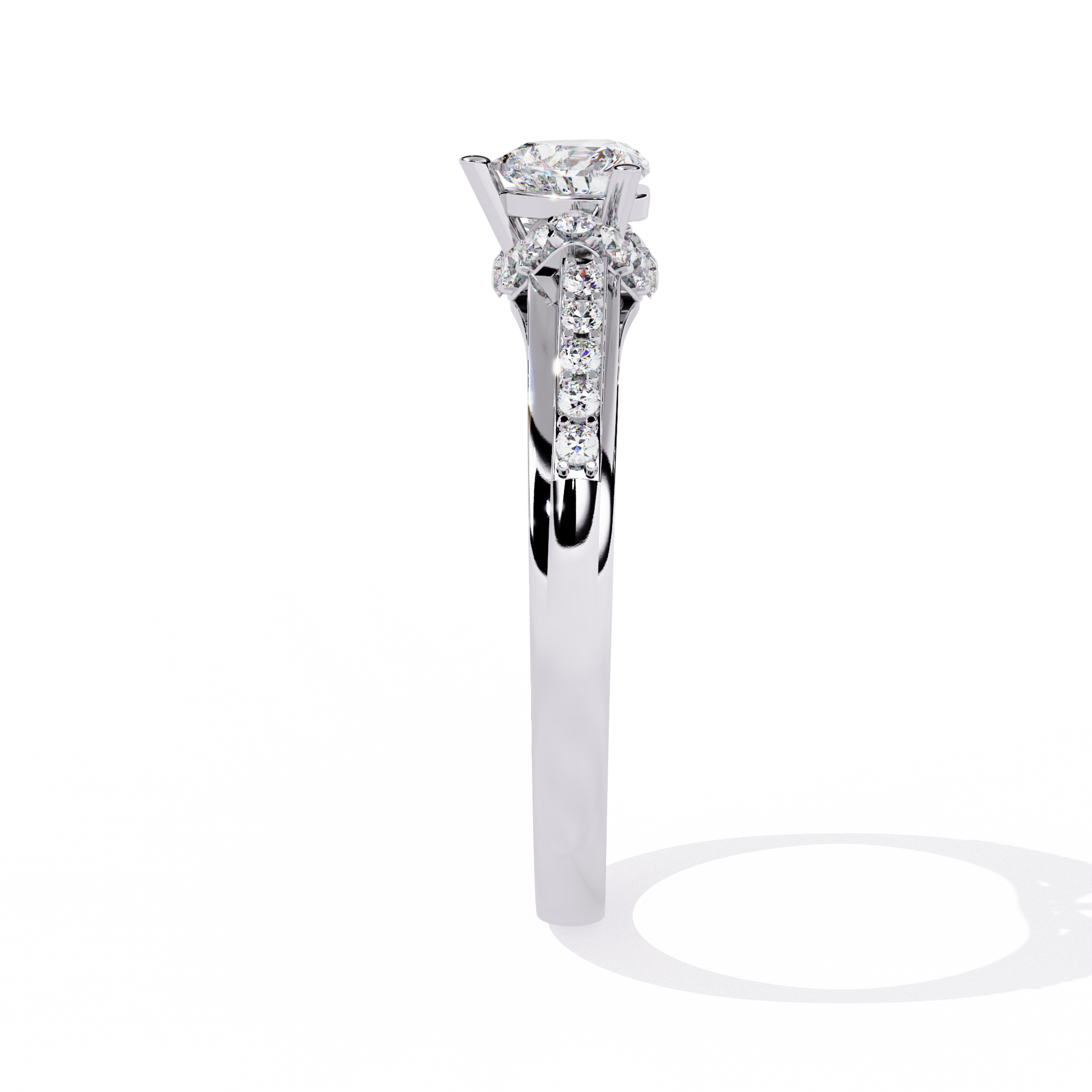 Heart-shaped solitaire ring with round side diamonds