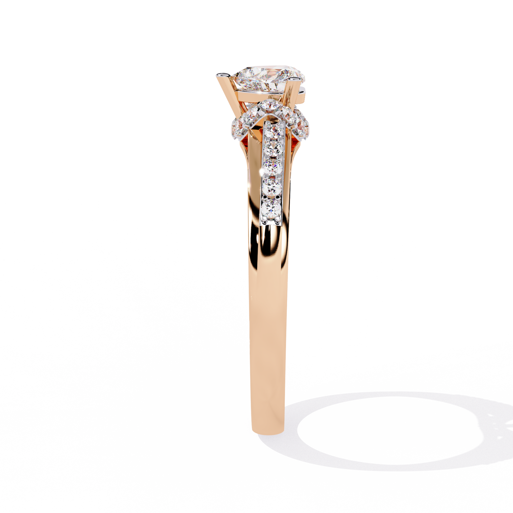 Heart-shaped solitaire ring with round side diamonds