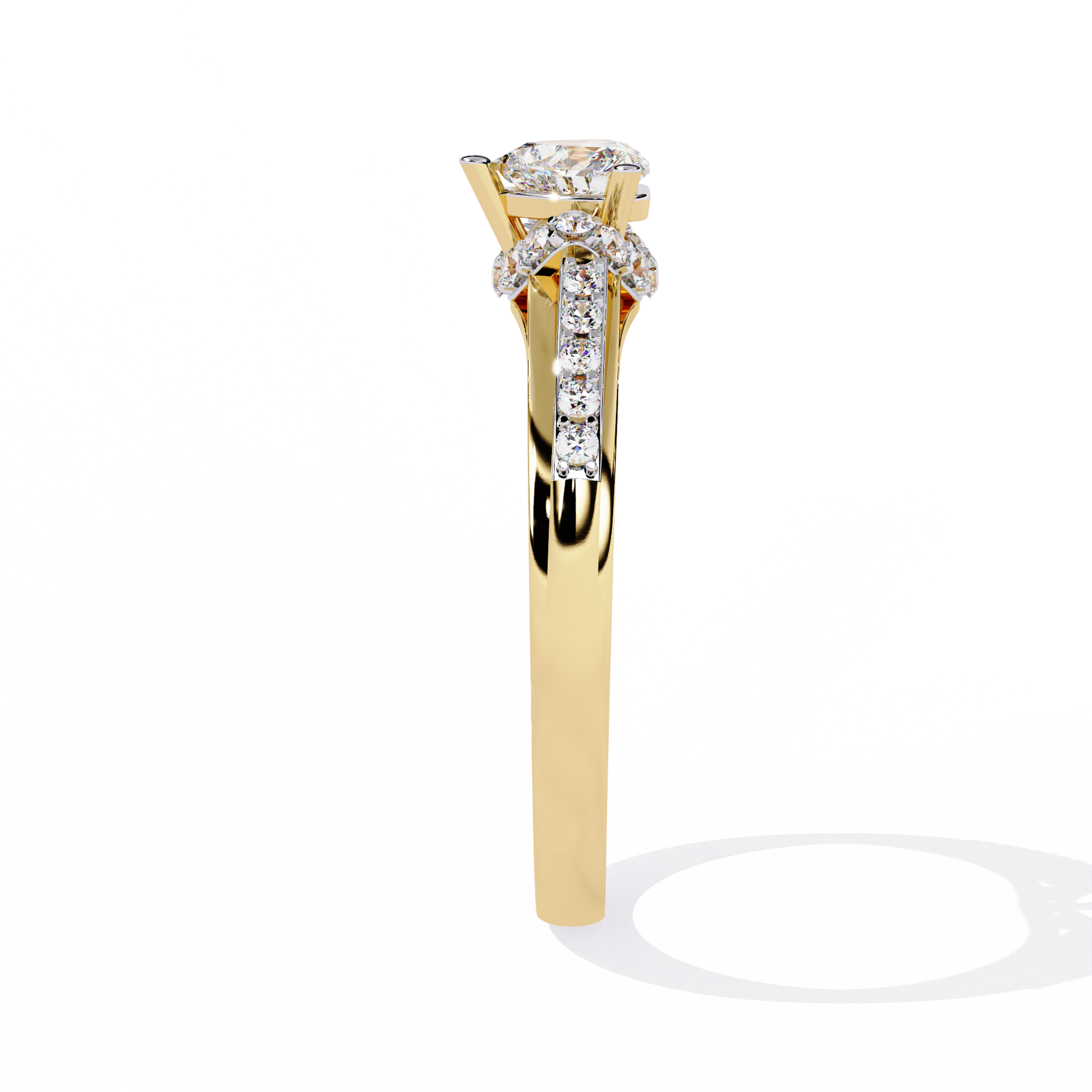 Heart-shaped solitaire ring with round side diamonds