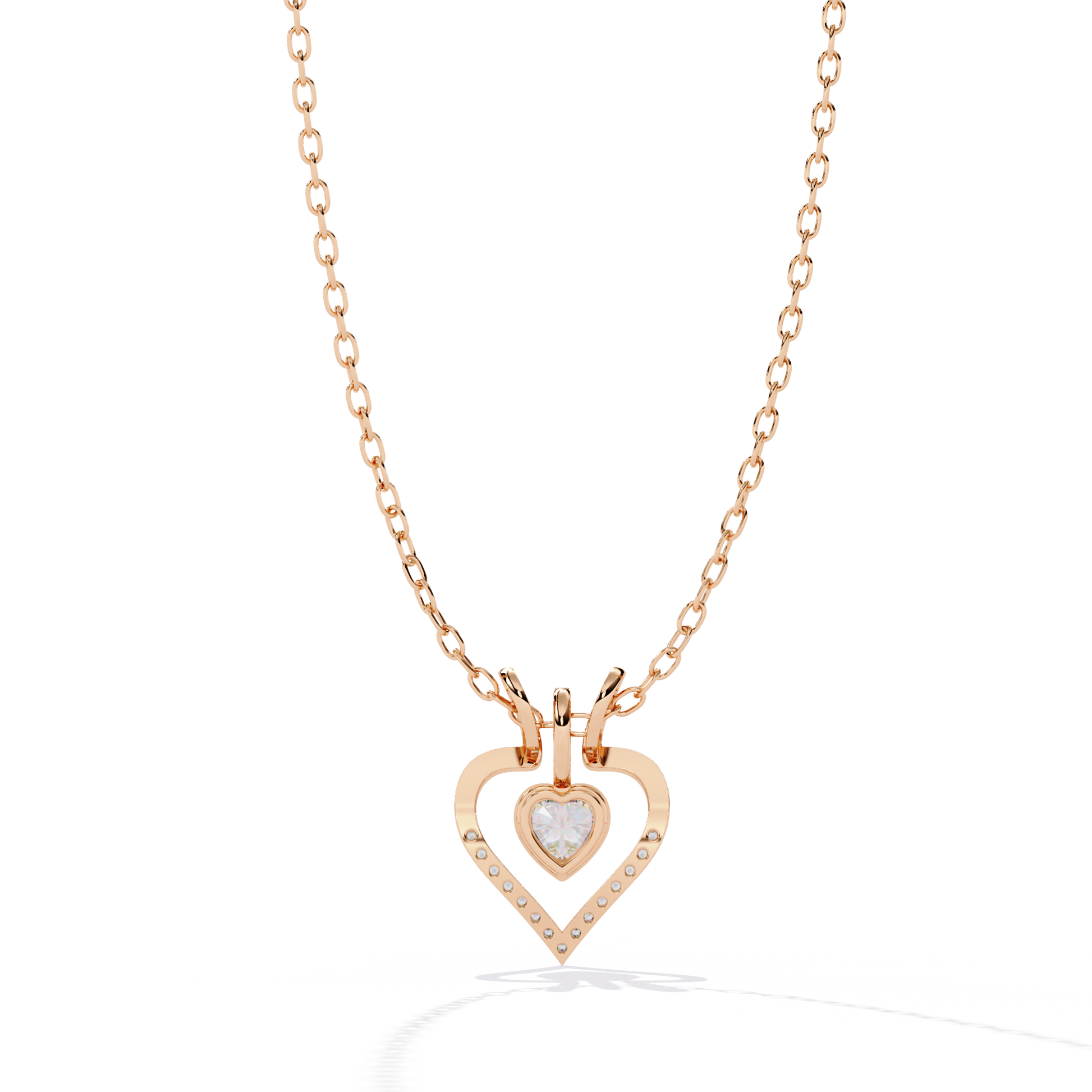 Premium + Round Diamond Pendant – Heart Radiant & Round Cut Diamonds in Gold