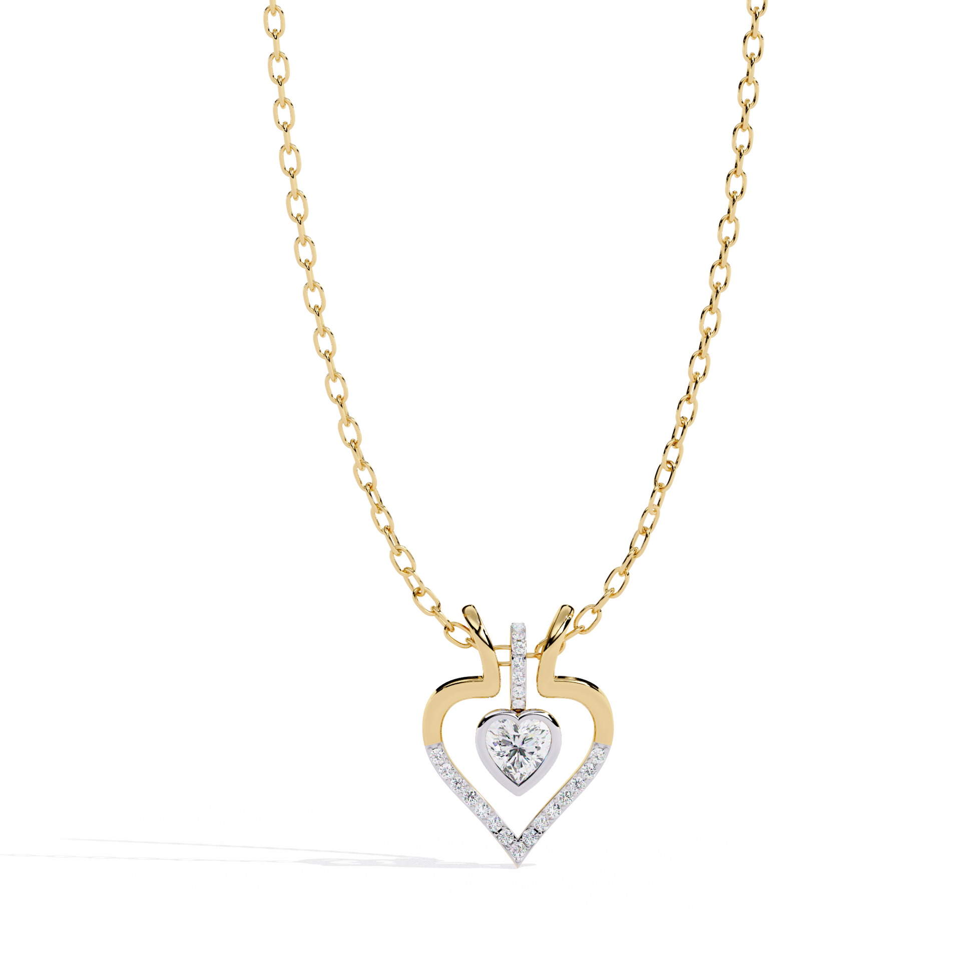 Premium + Round Diamond Pendant – Heart Radiant & Round Cut Diamonds in Gold