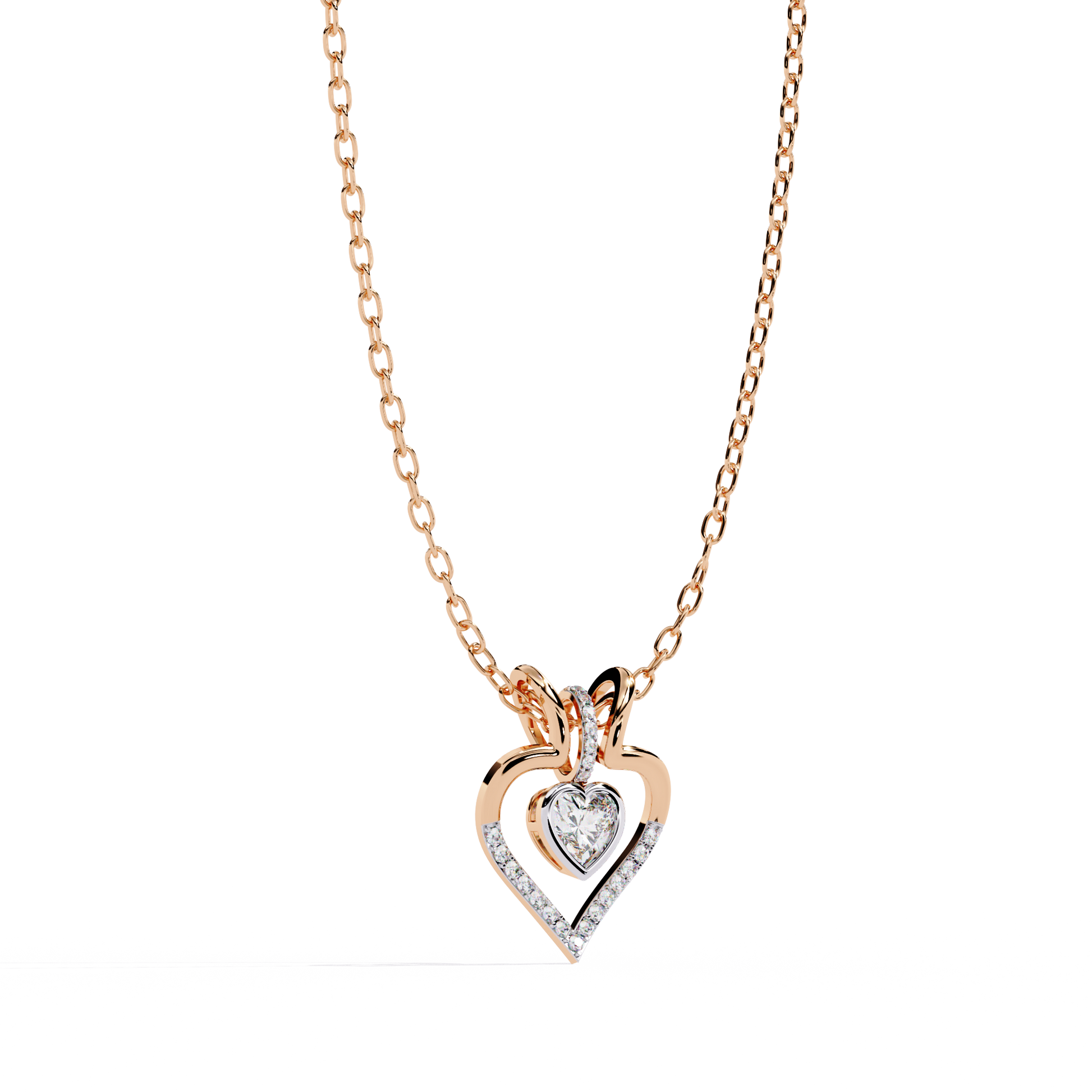 Premium + Round Diamond Pendant – Heart Radiant & Round Cut Diamonds in Gold