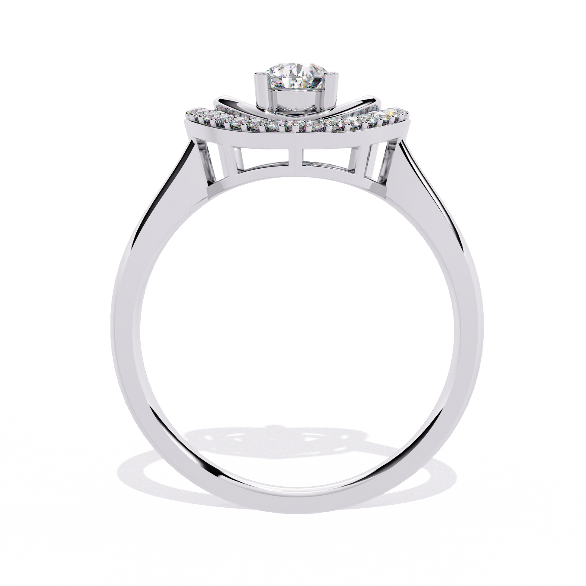 Double heart diamond ring with pear-shaped center diamond and round accents