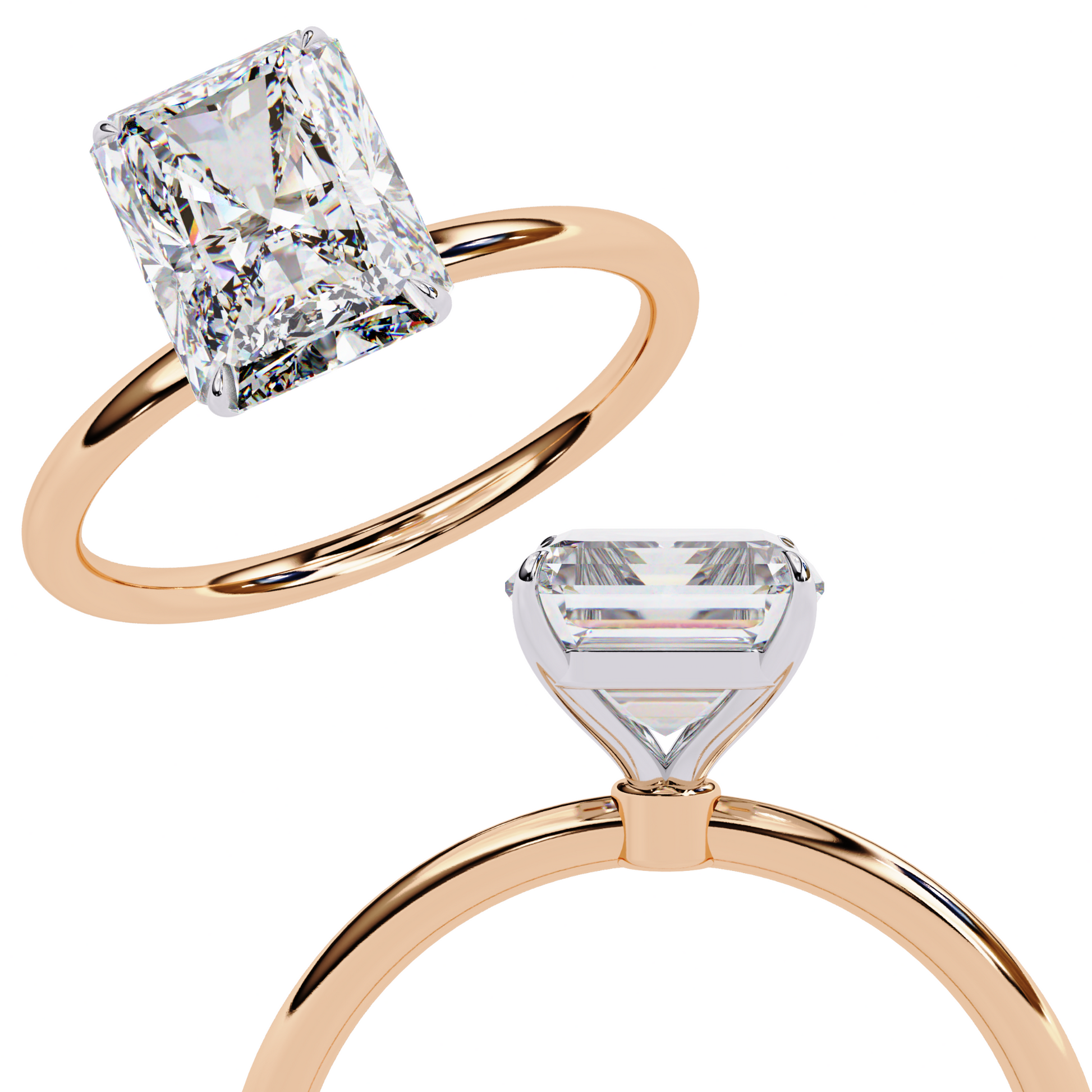 Elegant Radiant Cut Diamond Ring Lab-Grown Diamond in Two-Tone Gold Band