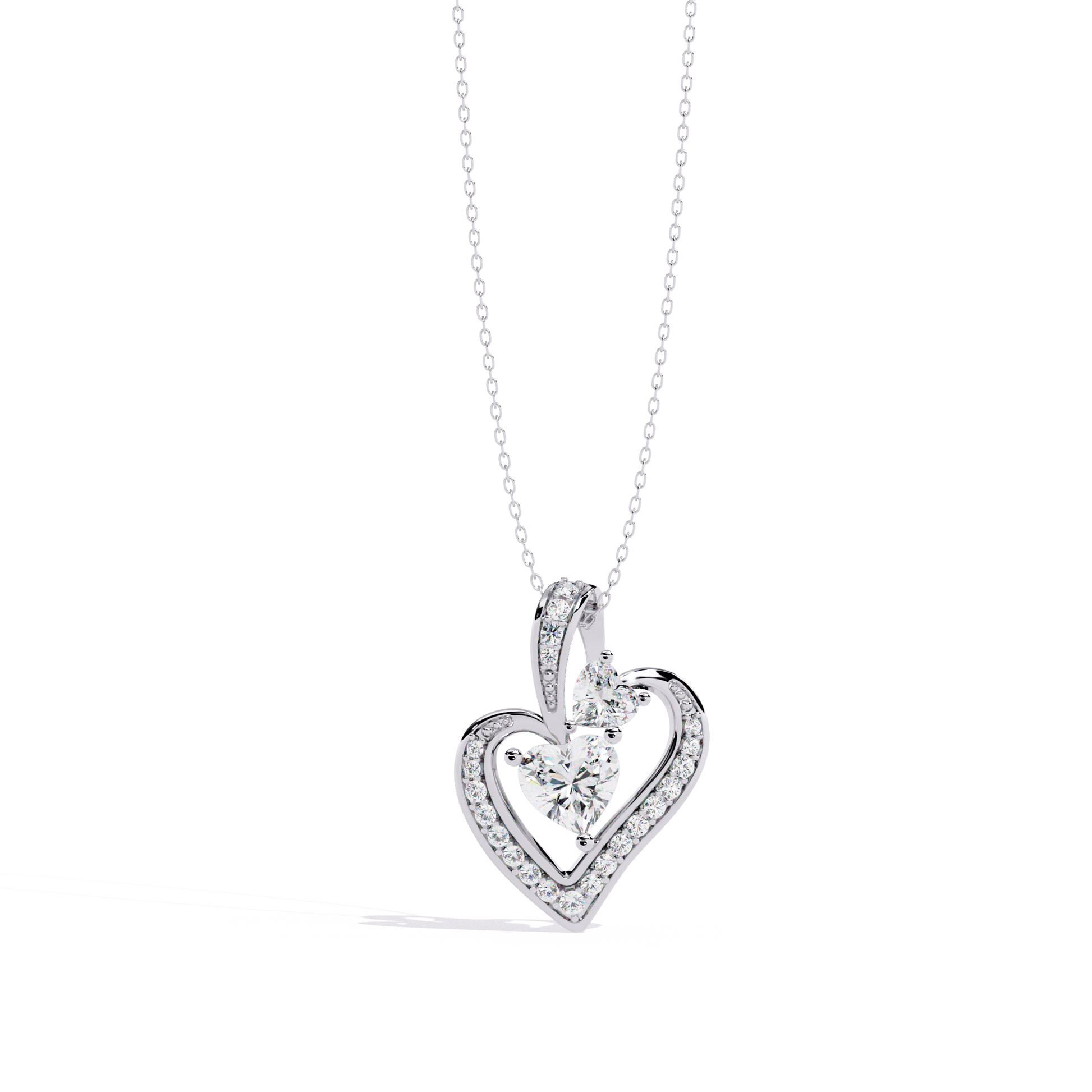 Premium + HR + Round Diamond Pendant – Heart Radiant & Round Cut Diamonds in Gold