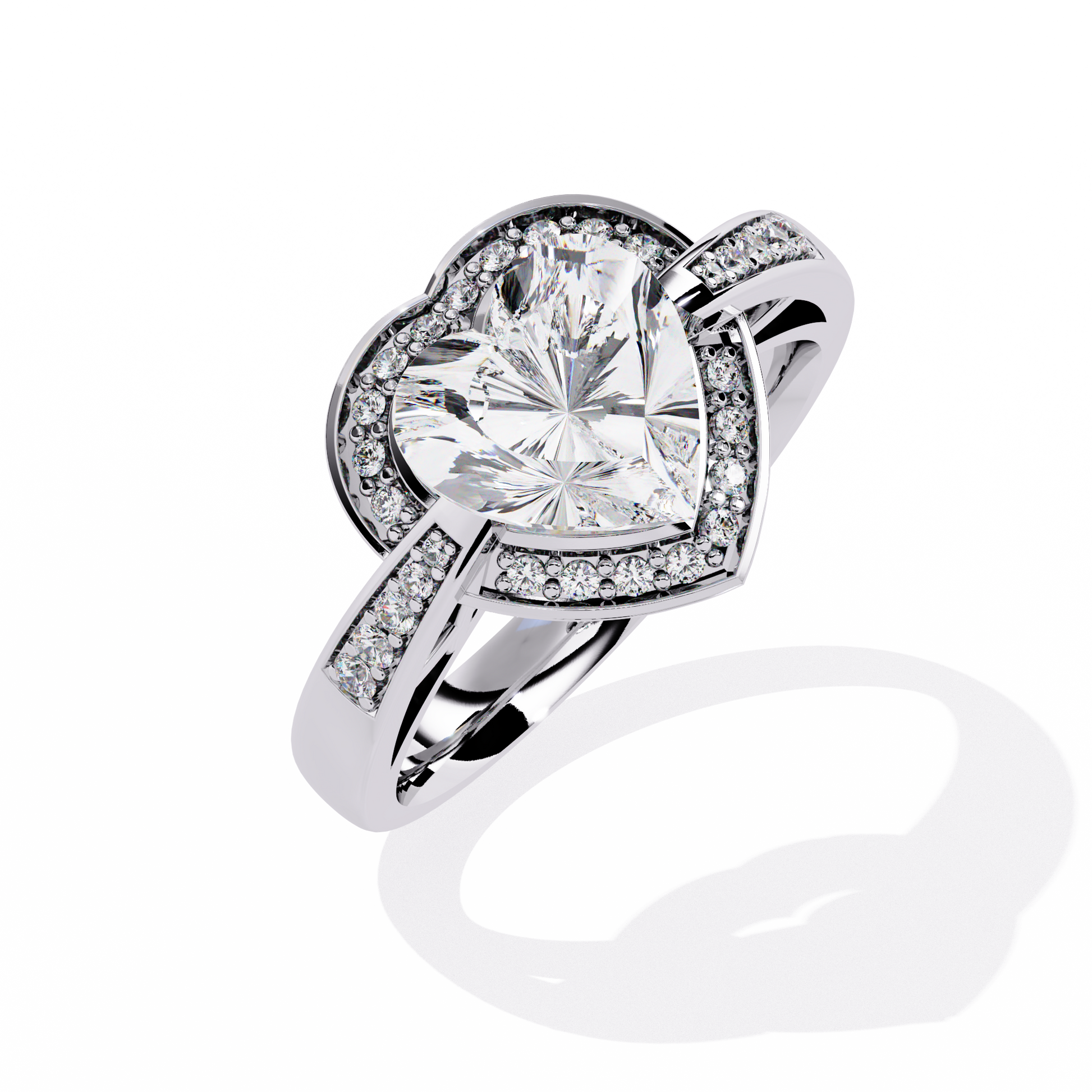 Heart-shaped diamond ring with round lab-grown diamonds