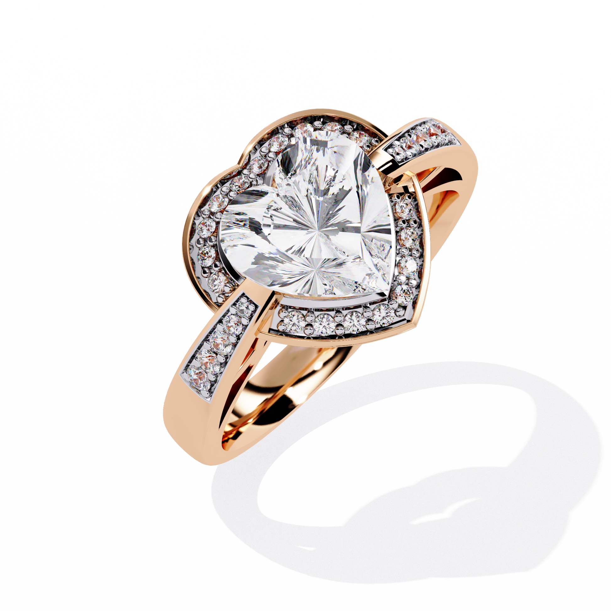 Heart-shaped diamond ring with round lab-grown diamonds