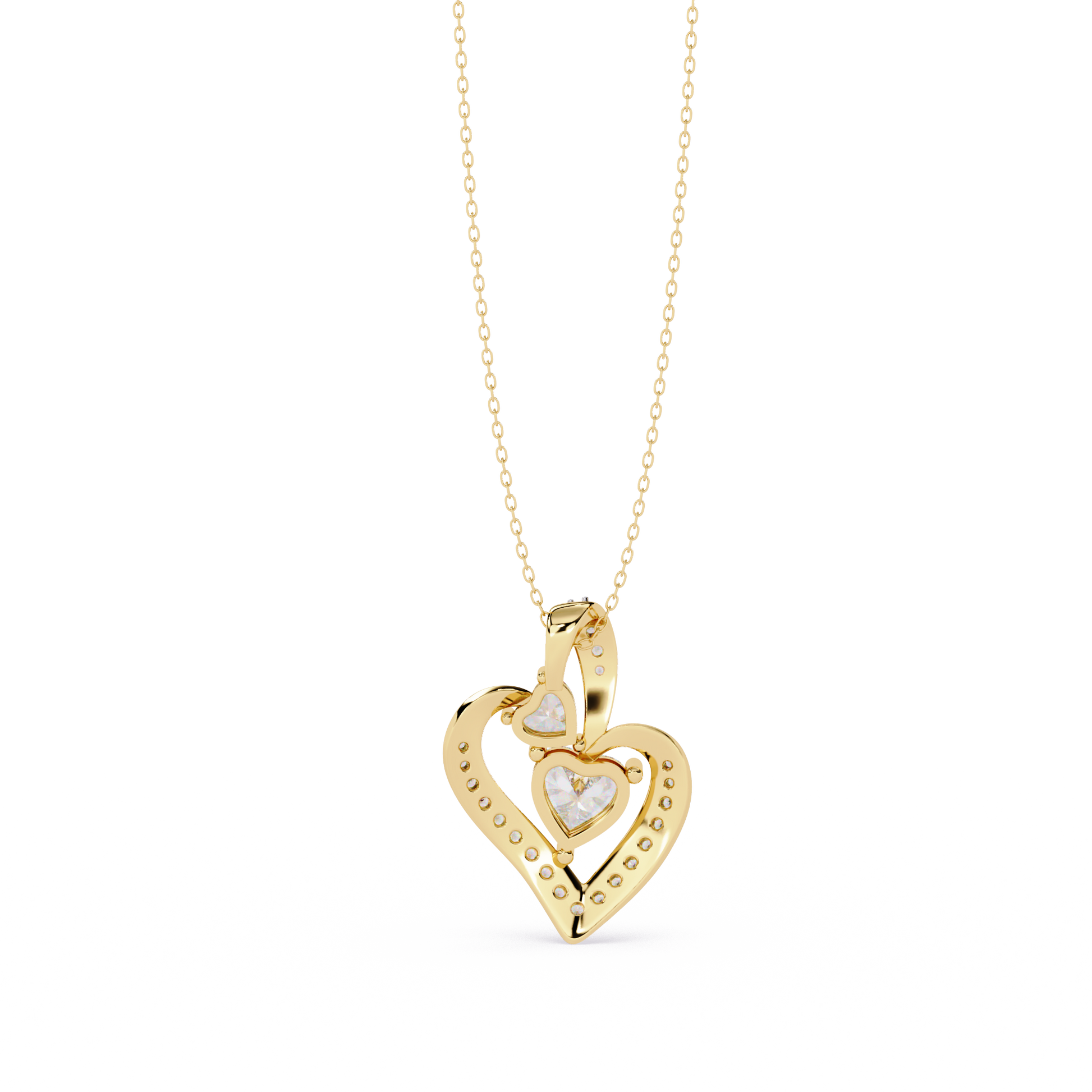 Premium + HR + Round Diamond Pendant – Heart Radiant & Round Cut Diamonds in Gold