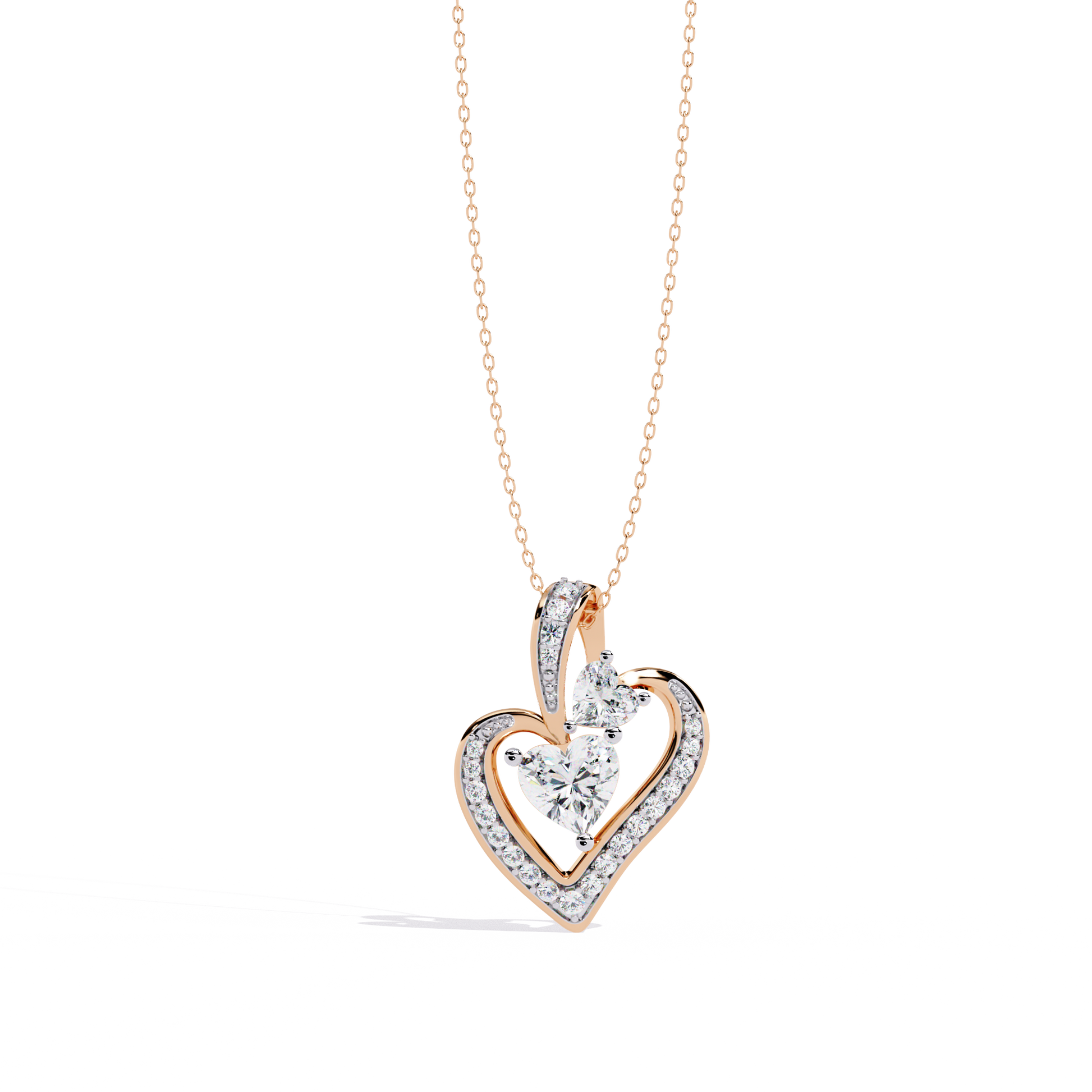 Premium + HR + Round Diamond Pendant – Heart Radiant & Round Cut Diamonds in Gold