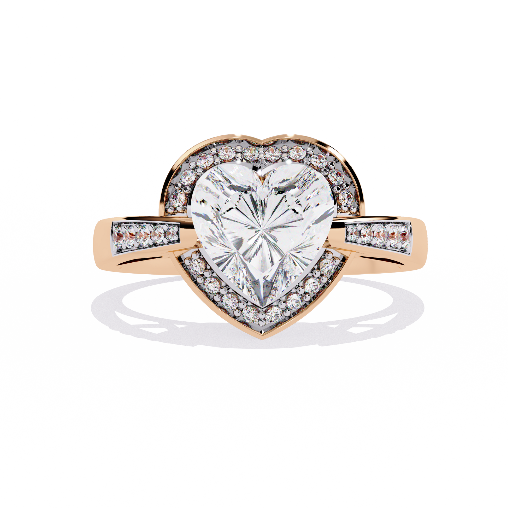 Heart-shaped diamond ring with round lab-grown diamonds