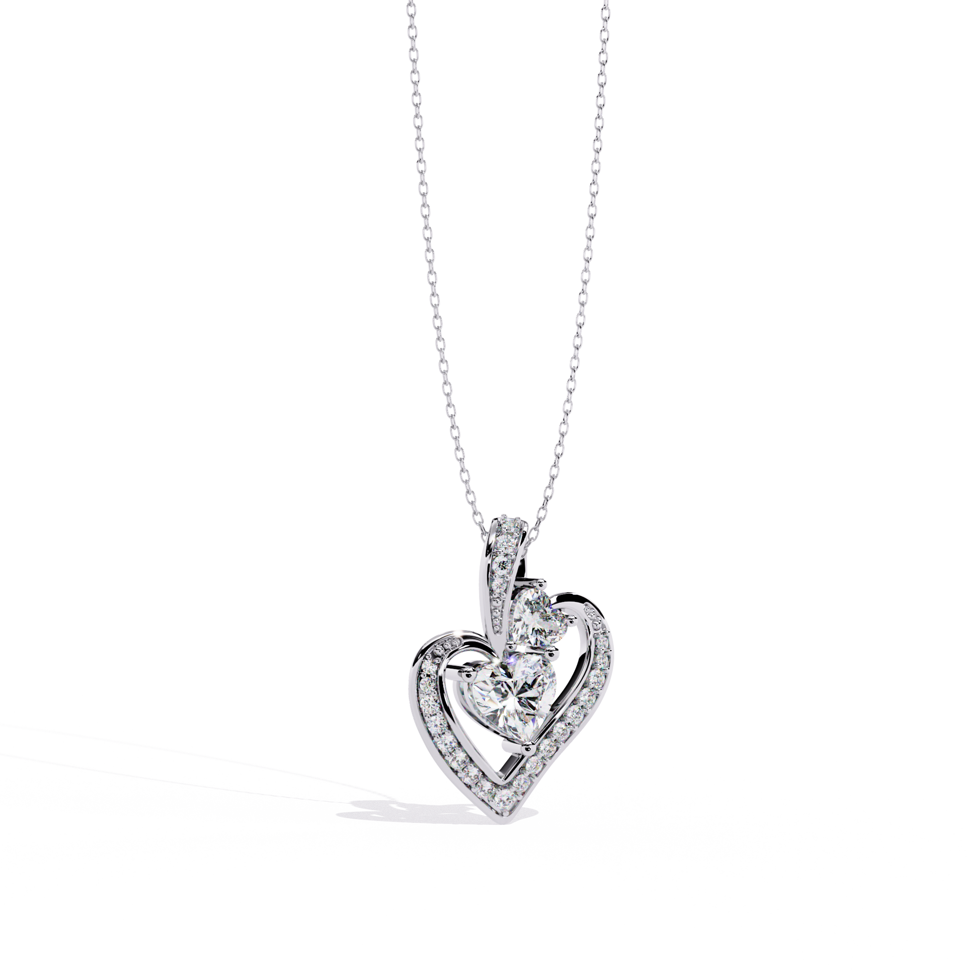 Premium + HR + Round Diamond Pendant – Heart Radiant & Round Cut Diamonds in Gold