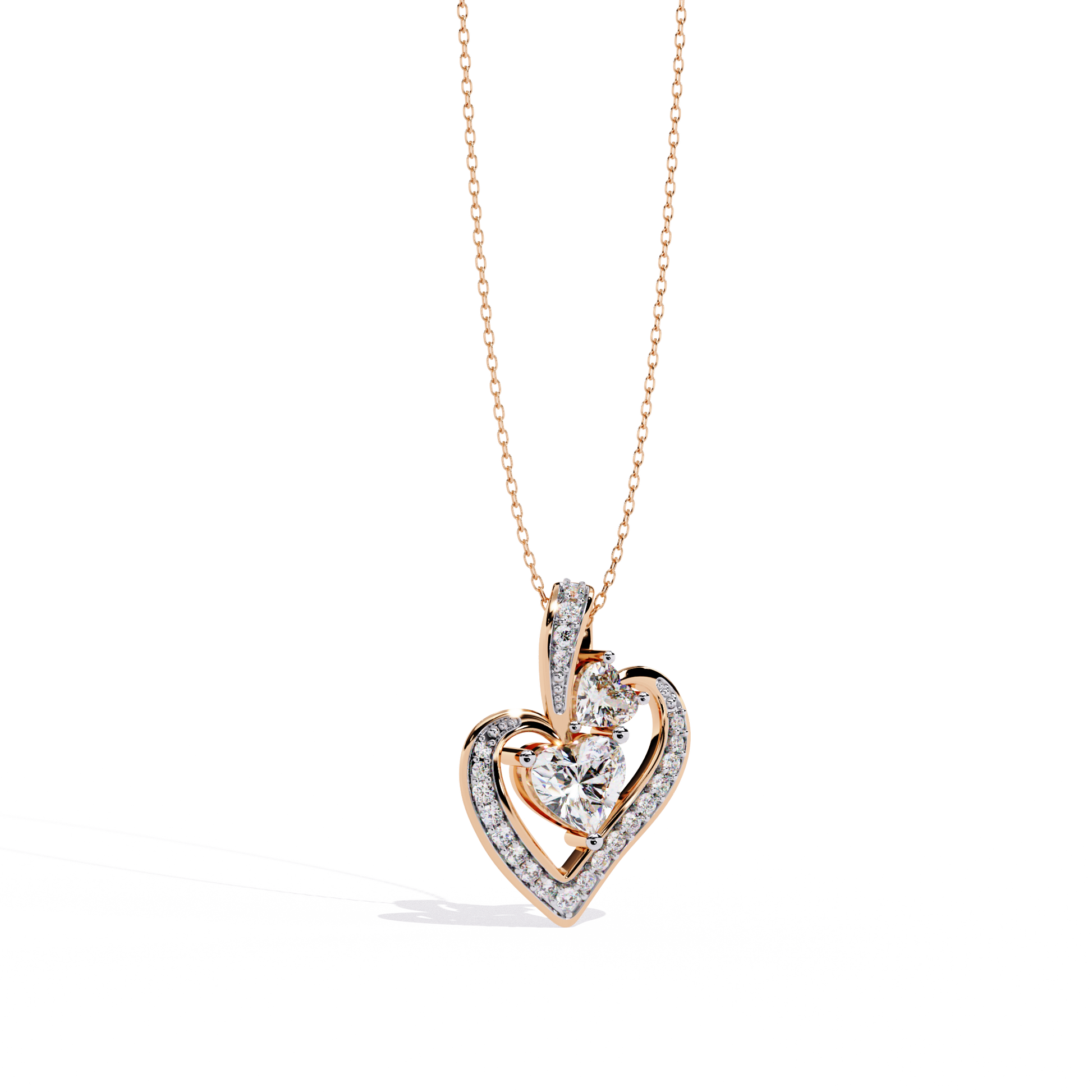 Premium + HR + Round Diamond Pendant – Heart Radiant & Round Cut Diamonds in Gold