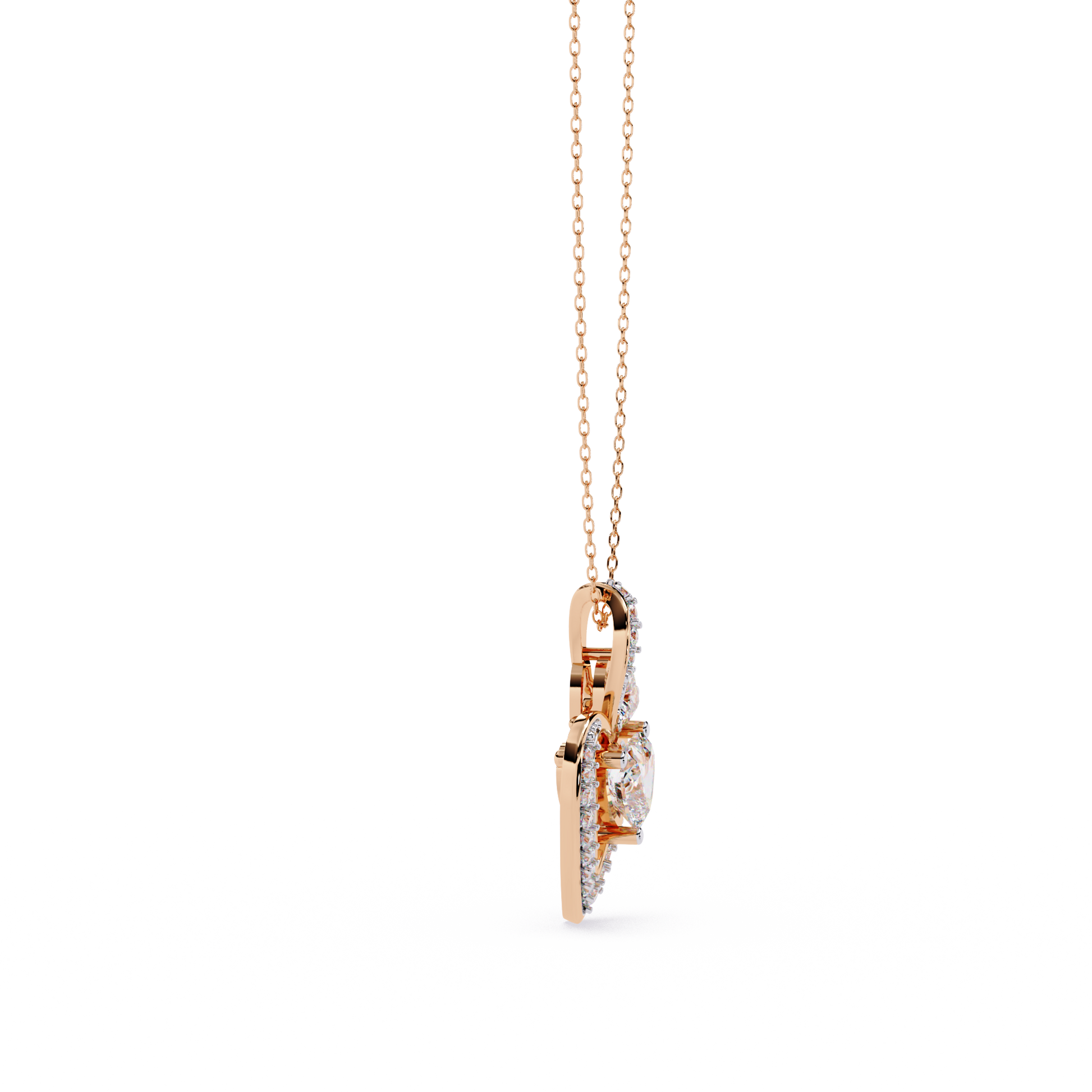 Premium + HR + Round Diamond Pendant – Heart Radiant & Round Cut Diamonds in Gold