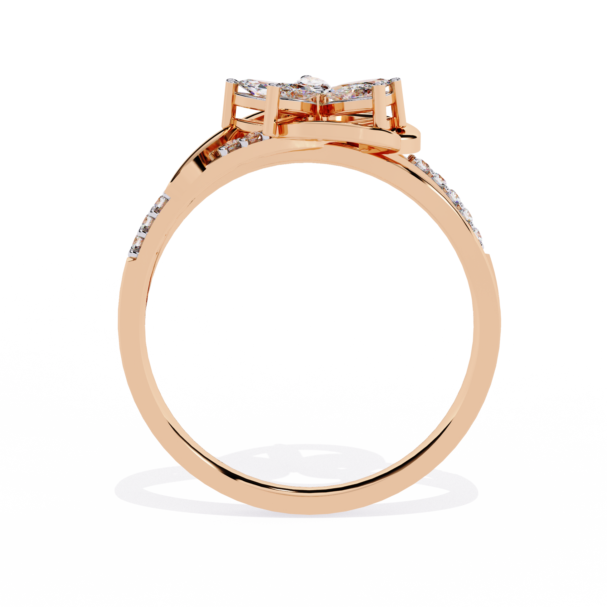 Gold ring with 0.26+0.04 Ct marquise and round diamonds in floral design