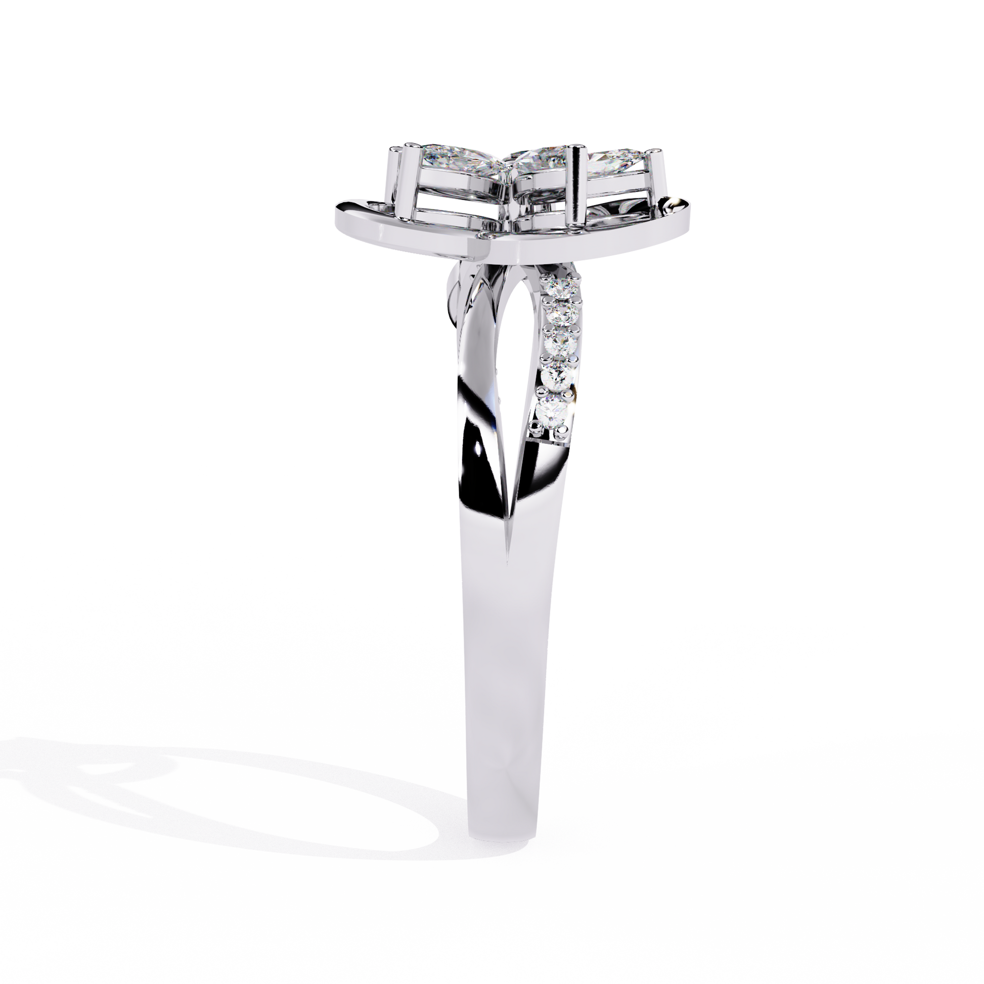 Marquise & Round Diamond Floral Ring – Yellow Gold Twist Design