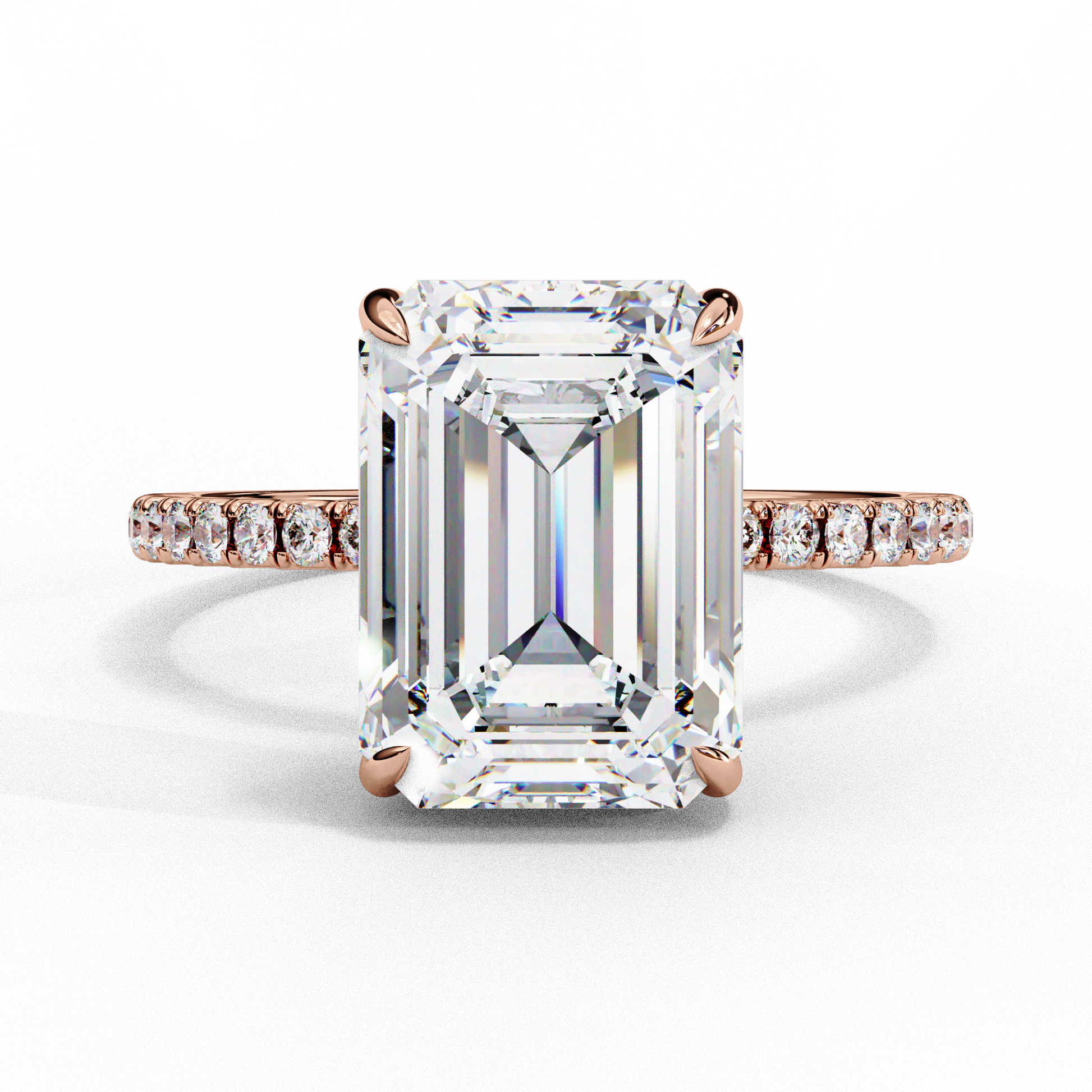 Elegant Emerald Cut Diamond Ring – Center with Halo and Band Accents in Gold