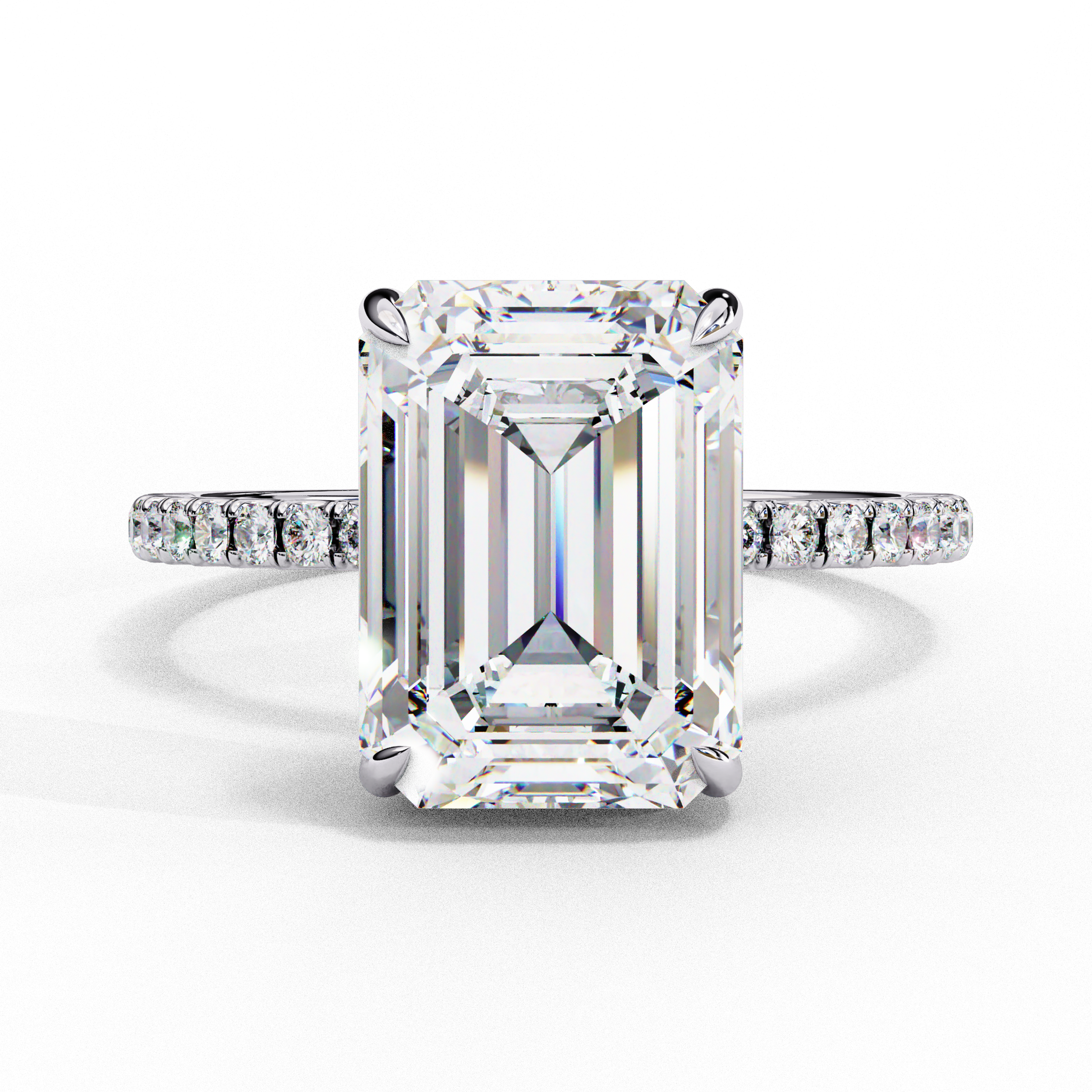 Elegant Emerald Cut Diamond Ring – Center with Halo and Band Accents in Gold