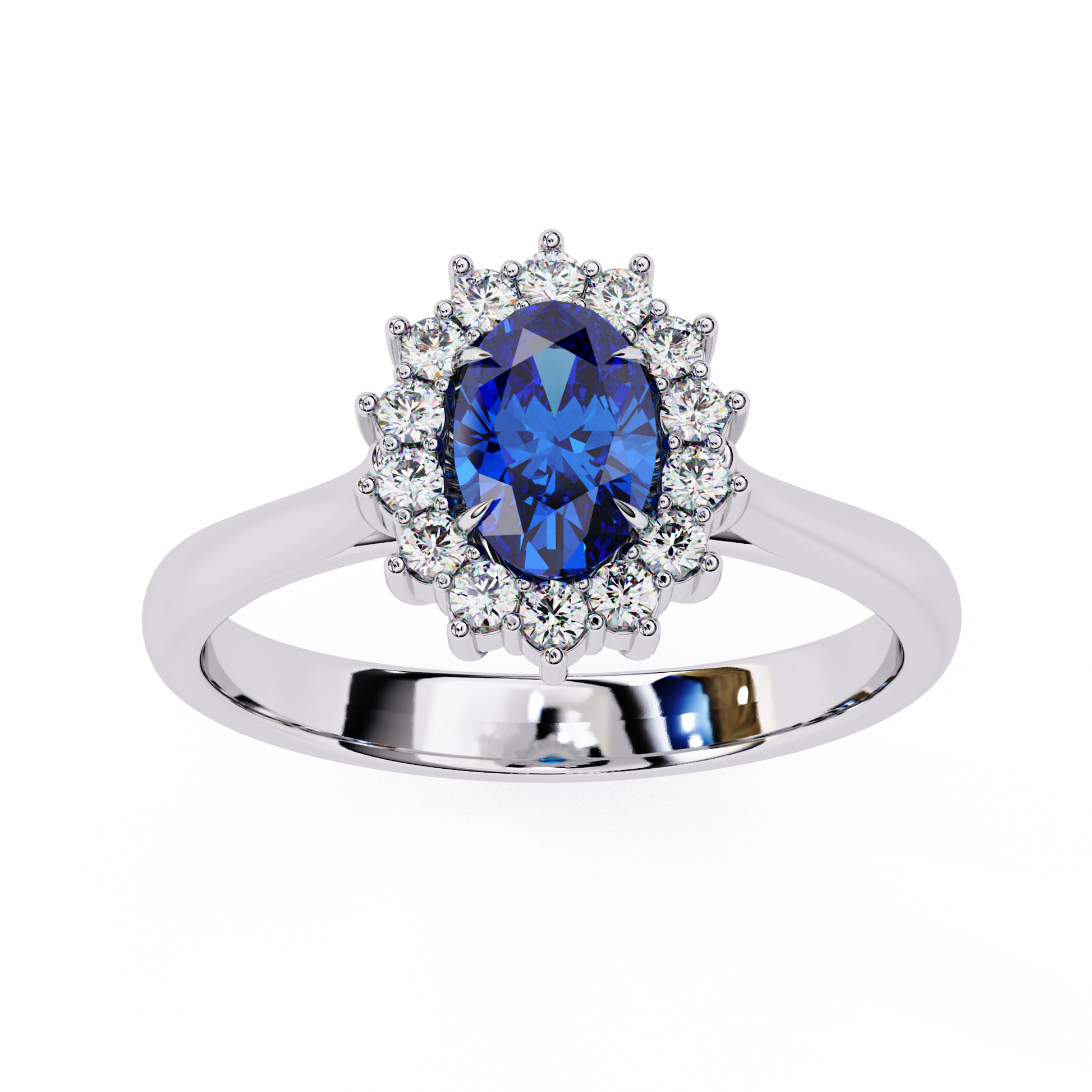 Elegant Oval Blue Sapphire and Lab Grown Diamond Halo Ring – Timeless Beauty in Gold