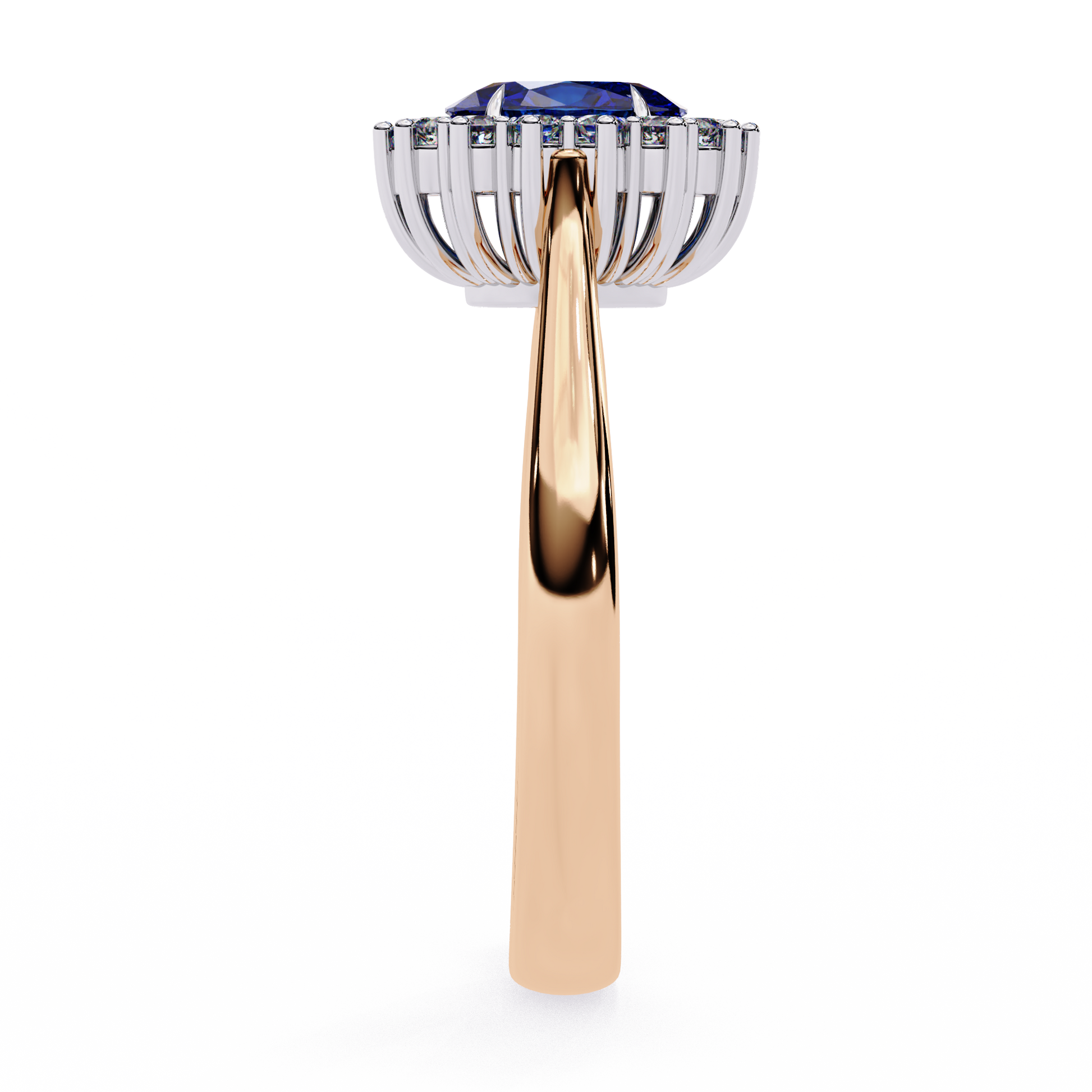 Elegant Oval Blue Sapphire and Lab Grown Diamond Halo Ring – Timeless Beauty in Gold