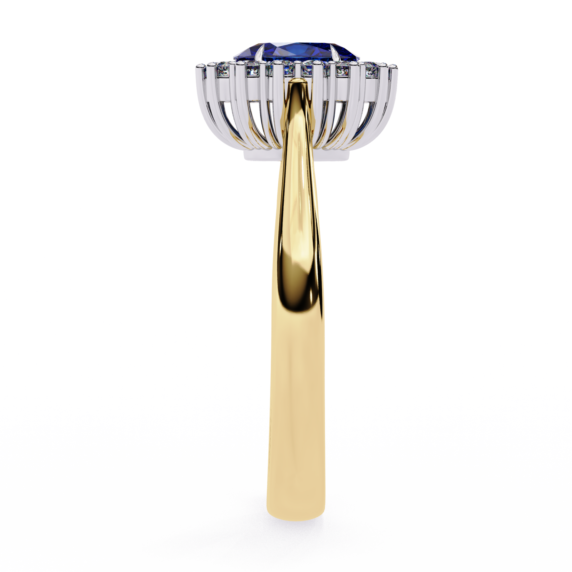 Elegant Oval Blue Sapphire and Lab Grown Diamond Halo Ring – Timeless Beauty in Gold