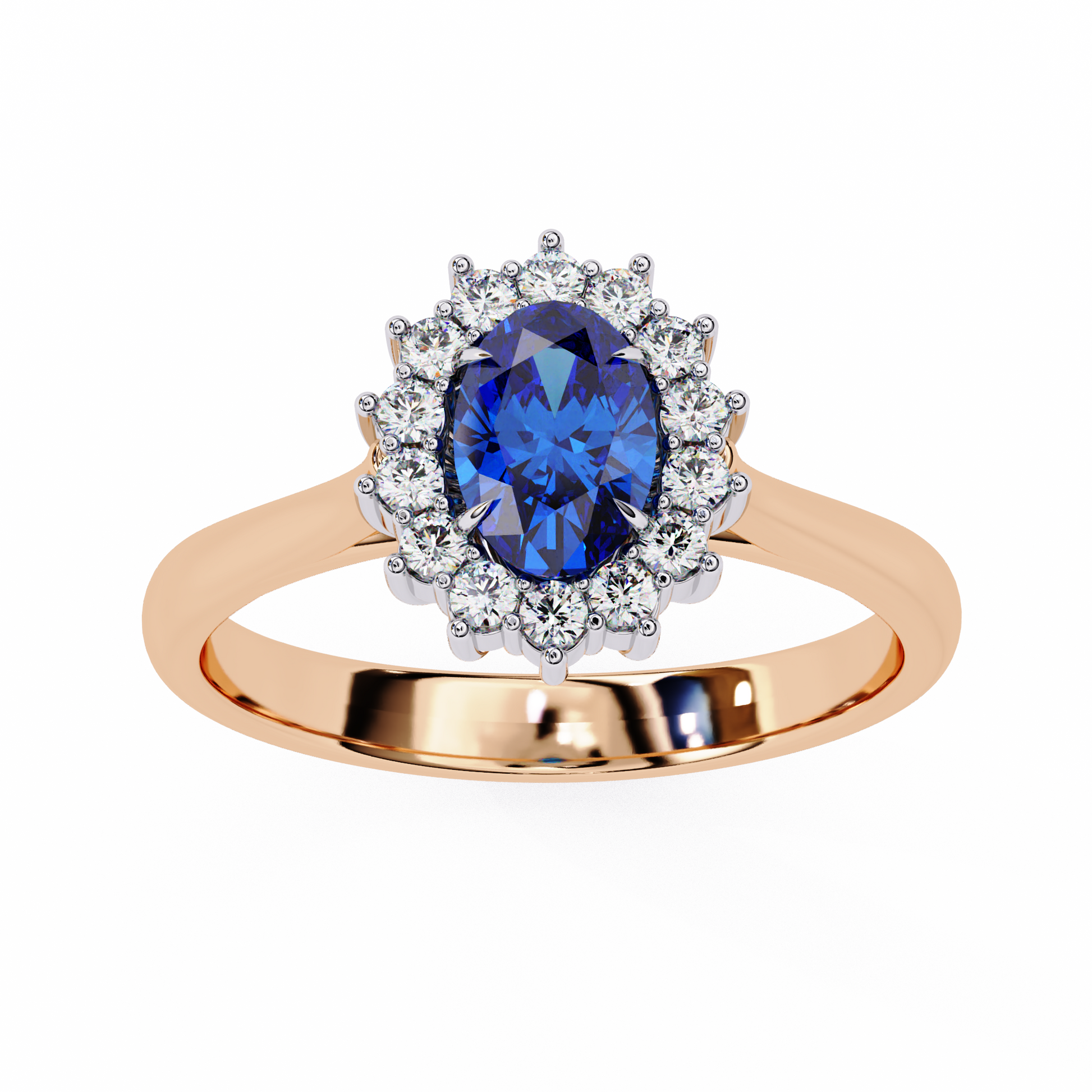 Elegant Oval Blue Sapphire and Lab Grown Diamond Halo Ring – Timeless Beauty in Gold
