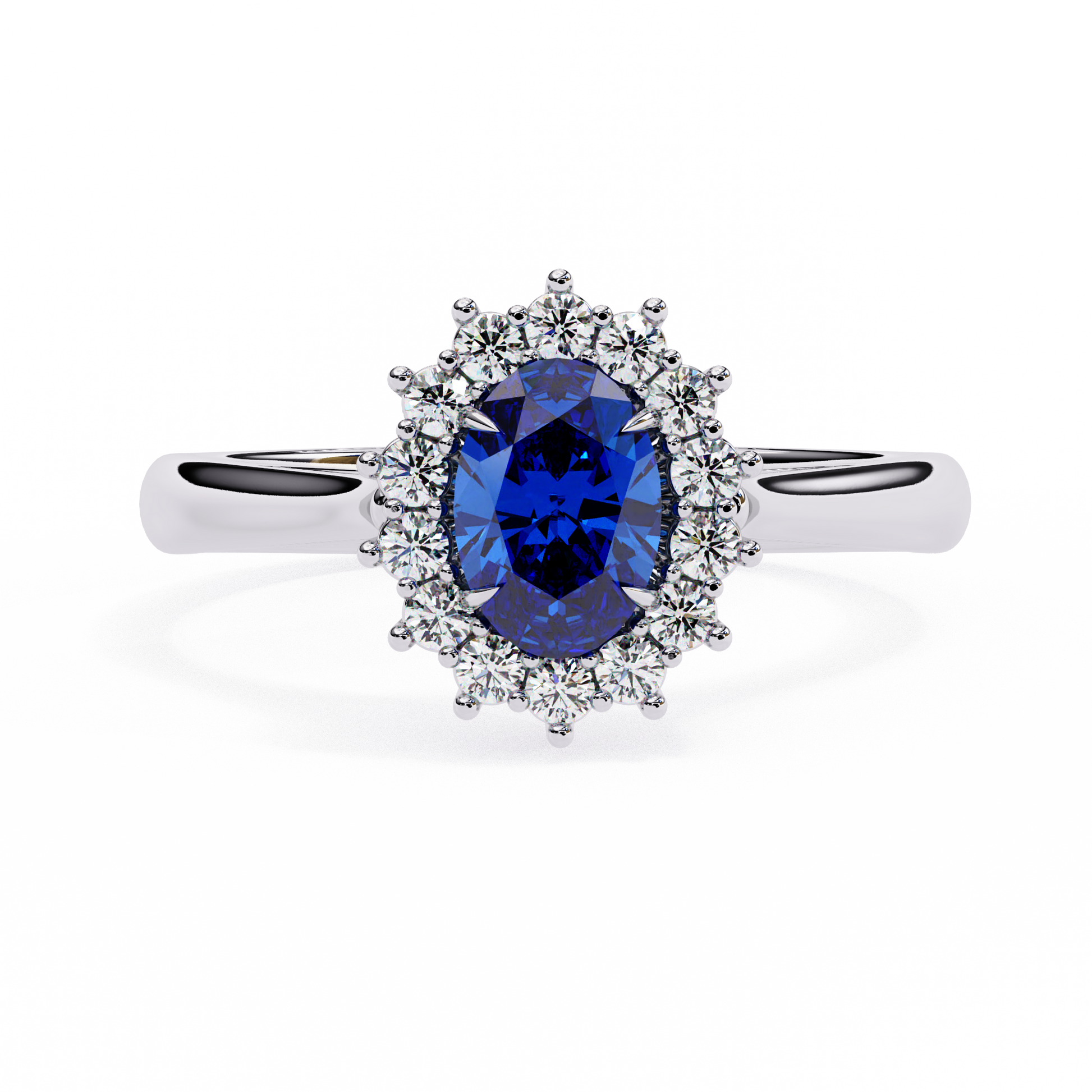 Elegant Oval Blue Sapphire and Lab Grown Diamond Halo Ring – Timeless Beauty in Gold