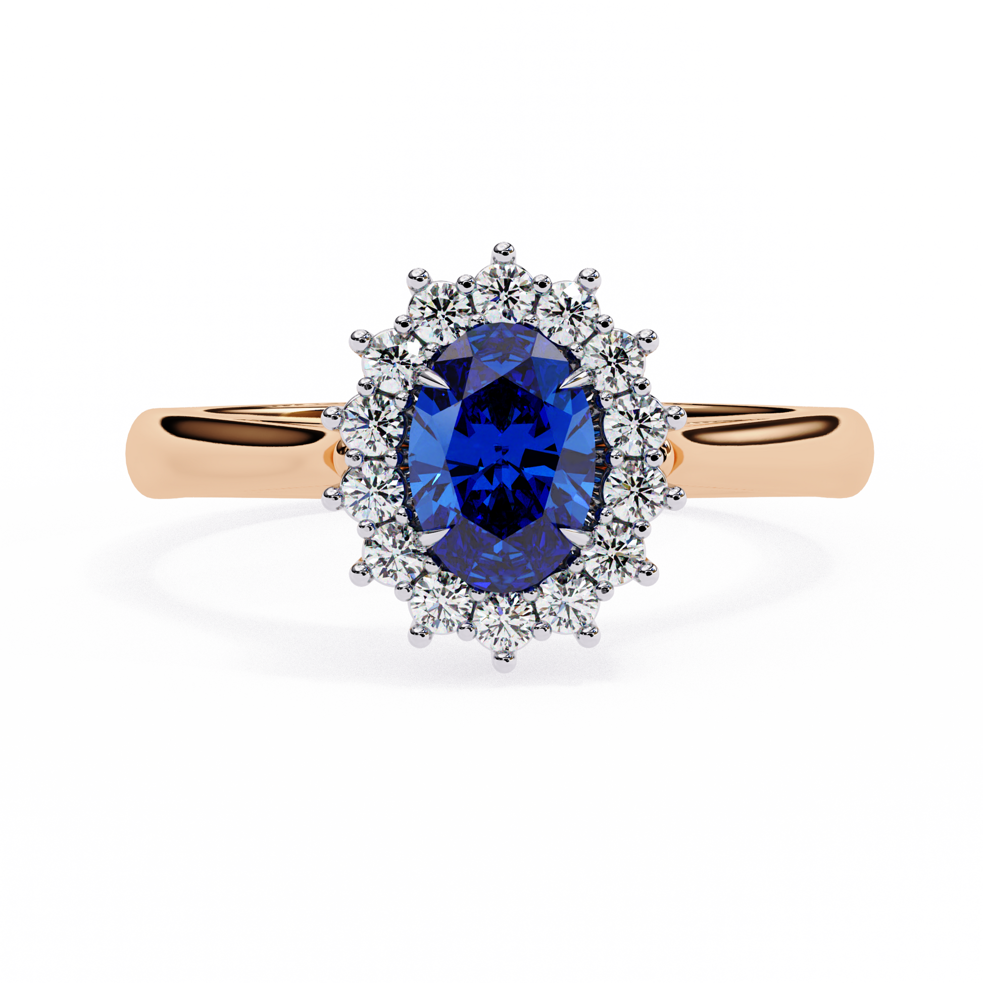 Elegant Oval Blue Sapphire and Lab Grown Diamond Halo Ring – Timeless Beauty in Gold