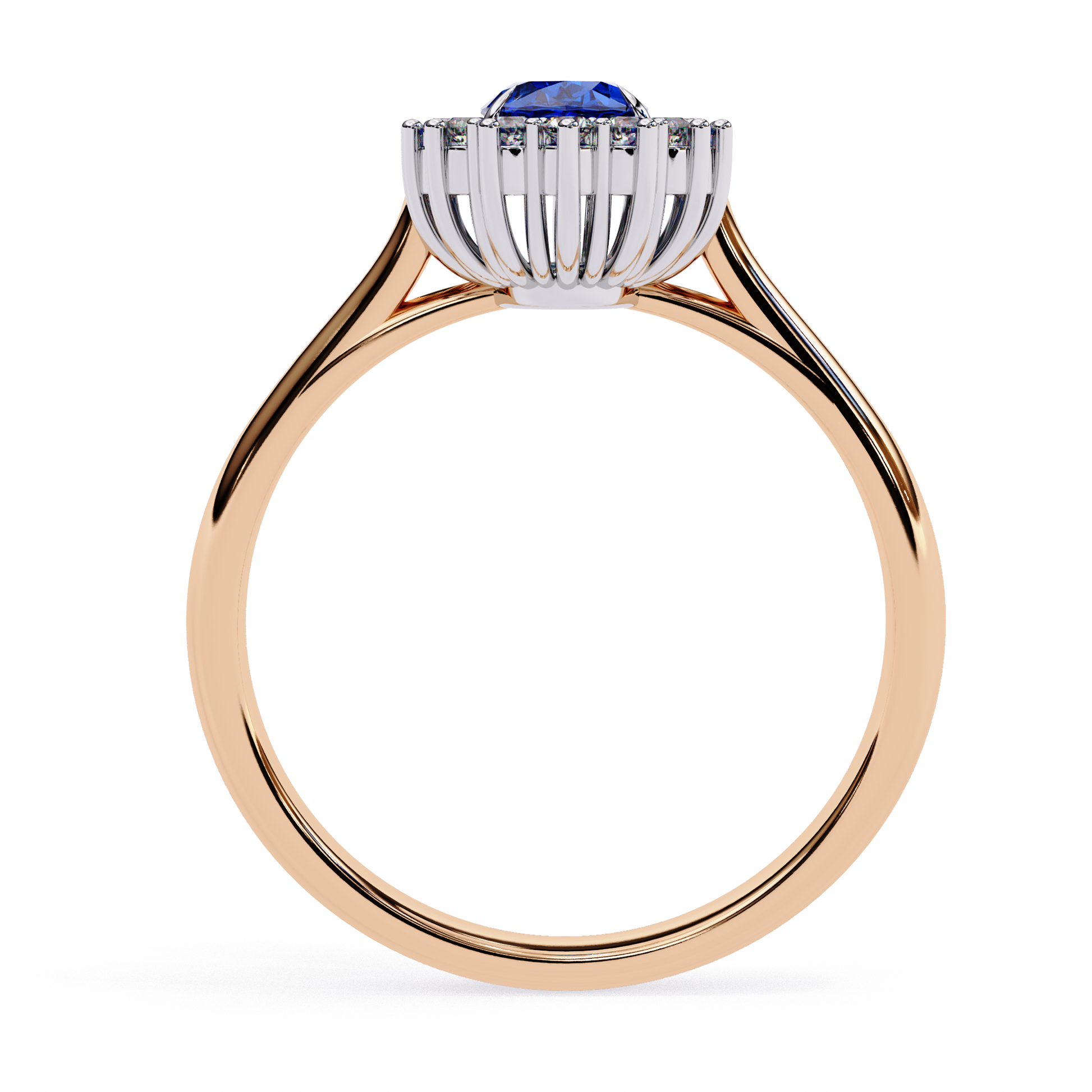 Elegant Oval Blue Sapphire and Lab Grown Diamond Halo Ring – Timeless Beauty in Gold
