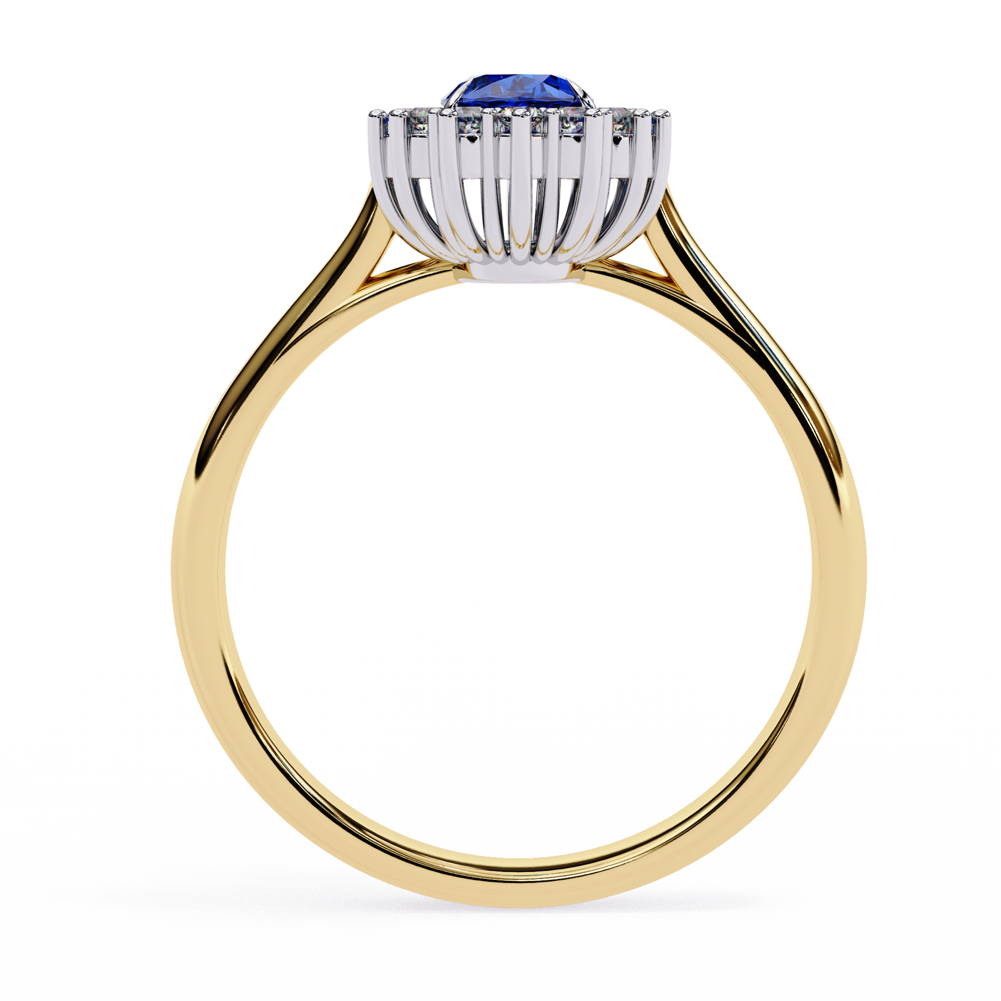 Elegant Oval Blue Sapphire and Lab Grown Diamond Halo Ring – Timeless Beauty in Gold
