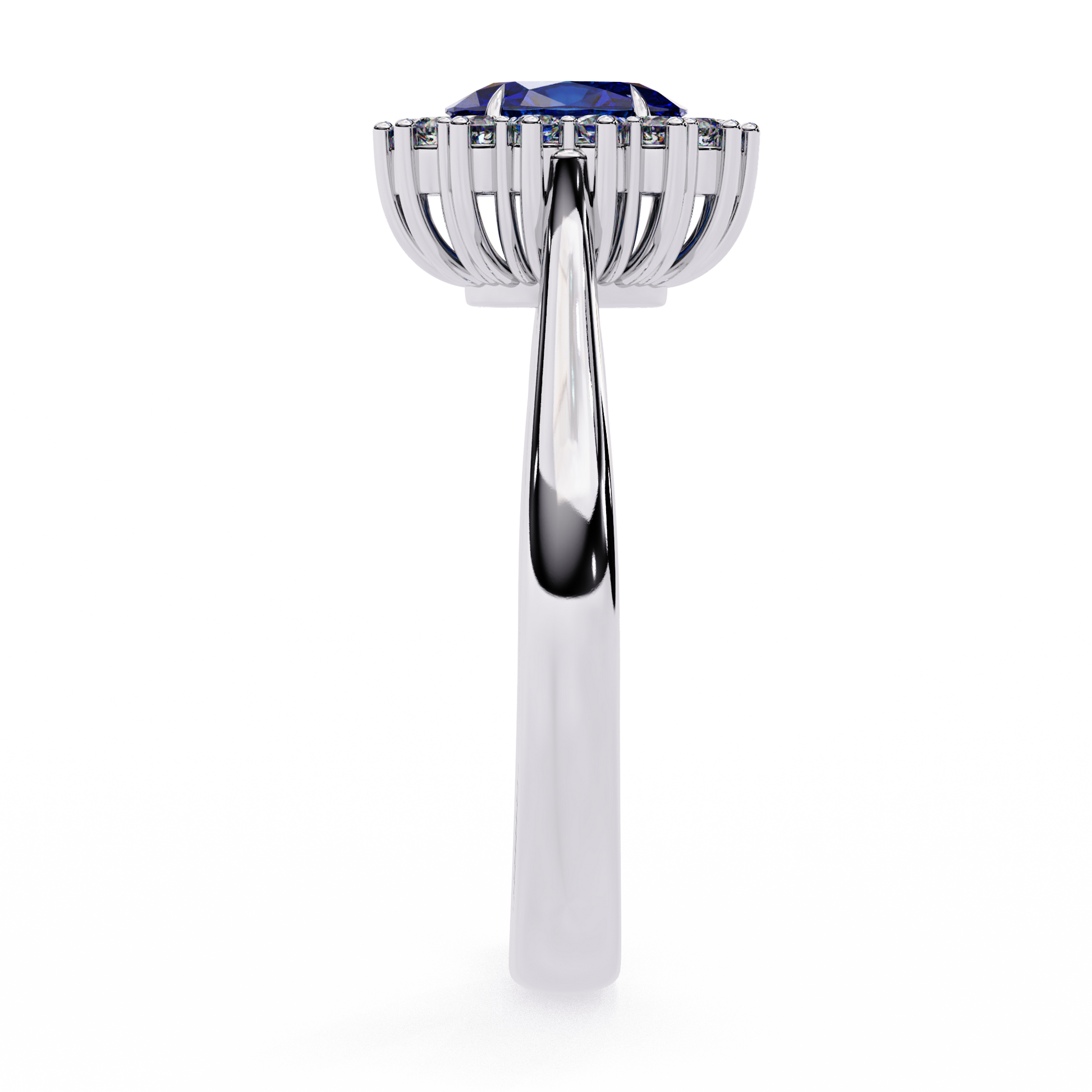 Elegant Oval Blue Sapphire and Lab Grown Diamond Halo Ring – Timeless Beauty in Gold