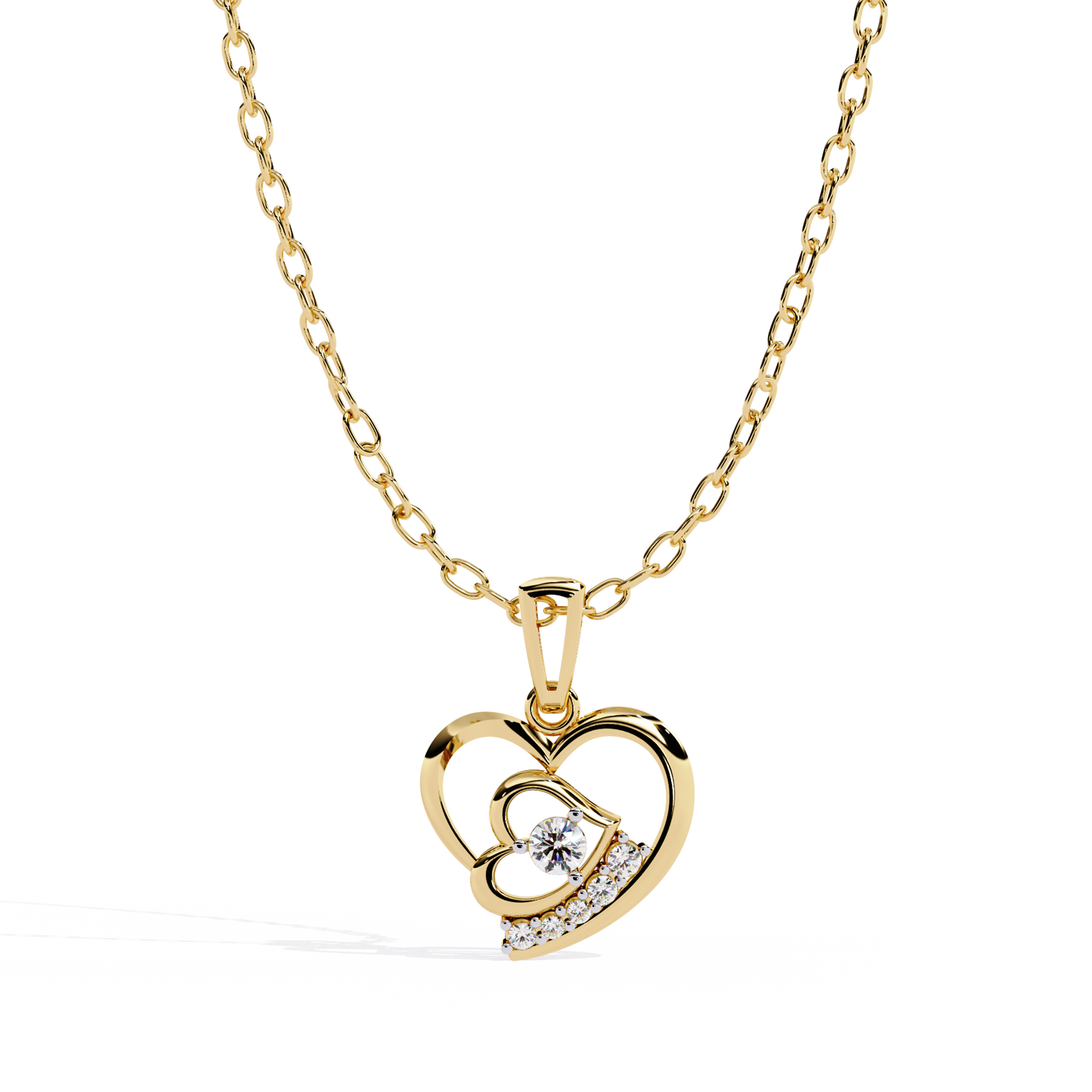 Double heart-shaped lab grown diamond pendant for women, available online in India