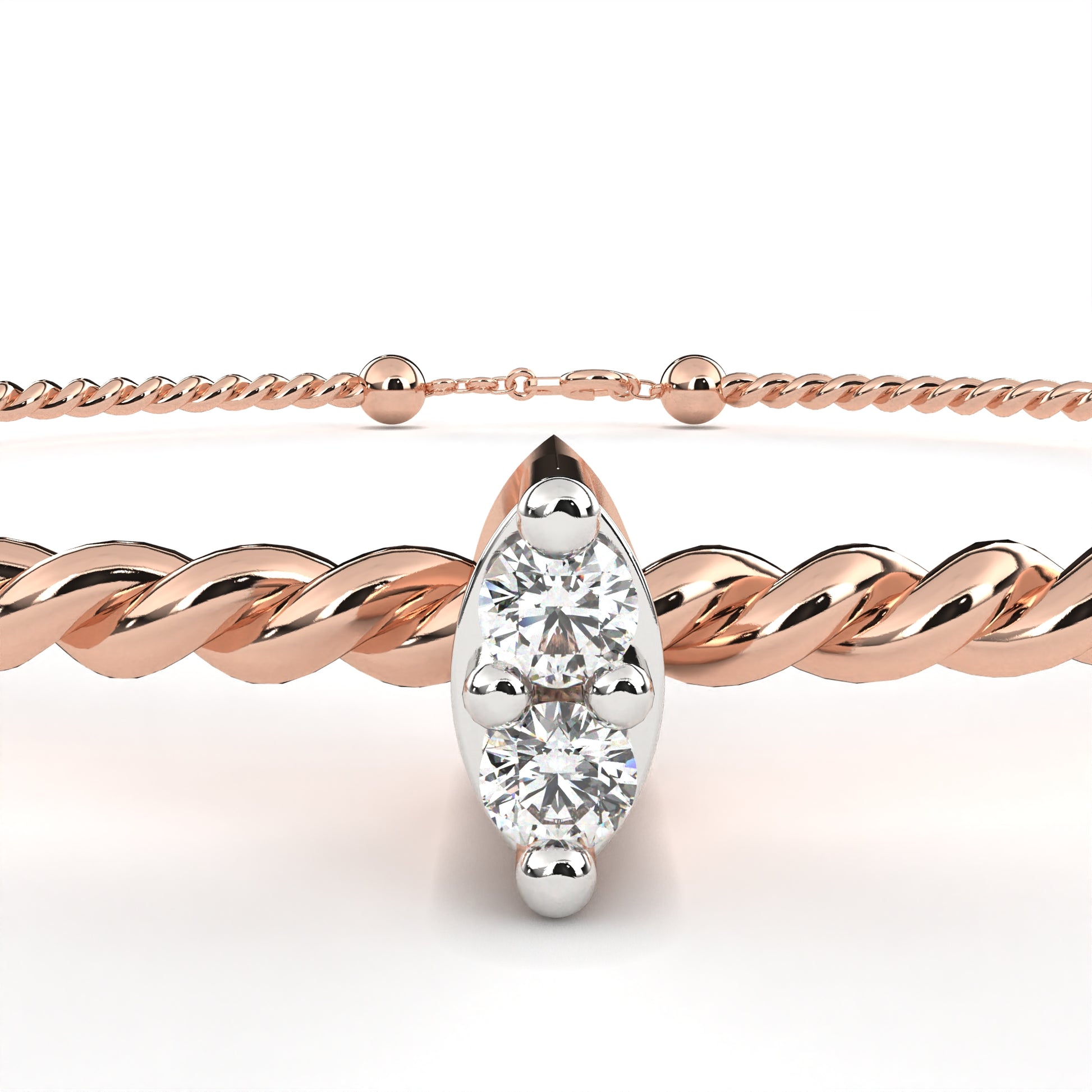 Premium Round Diamond Bracelet – Beaded Design with Solitaire Diamond in the Center