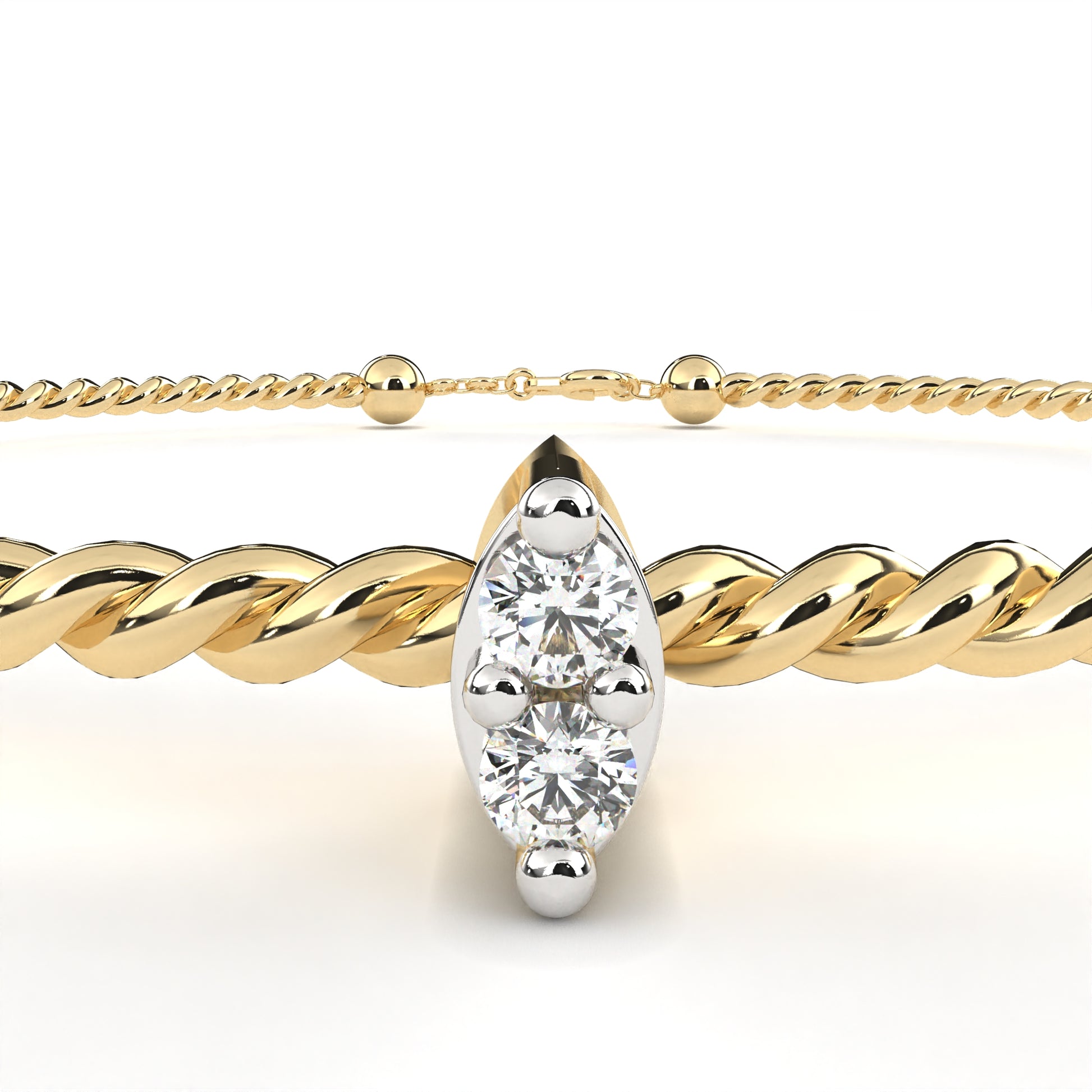 Premium Round Diamond Bracelet – Beaded Design with Solitaire Diamond in the Center