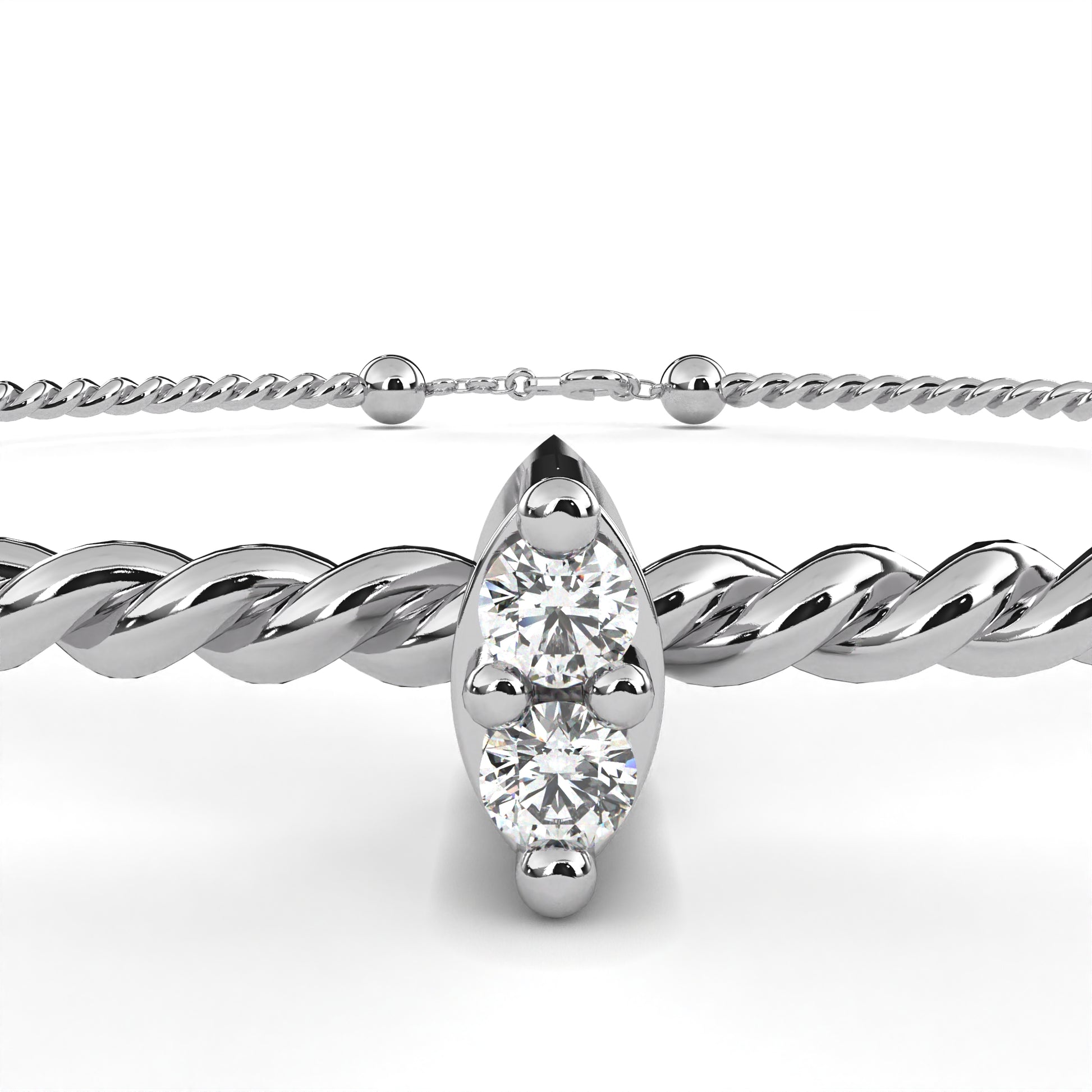 Premium Round Diamond Bracelet – Beaded Design with Solitaire Diamond in the Center