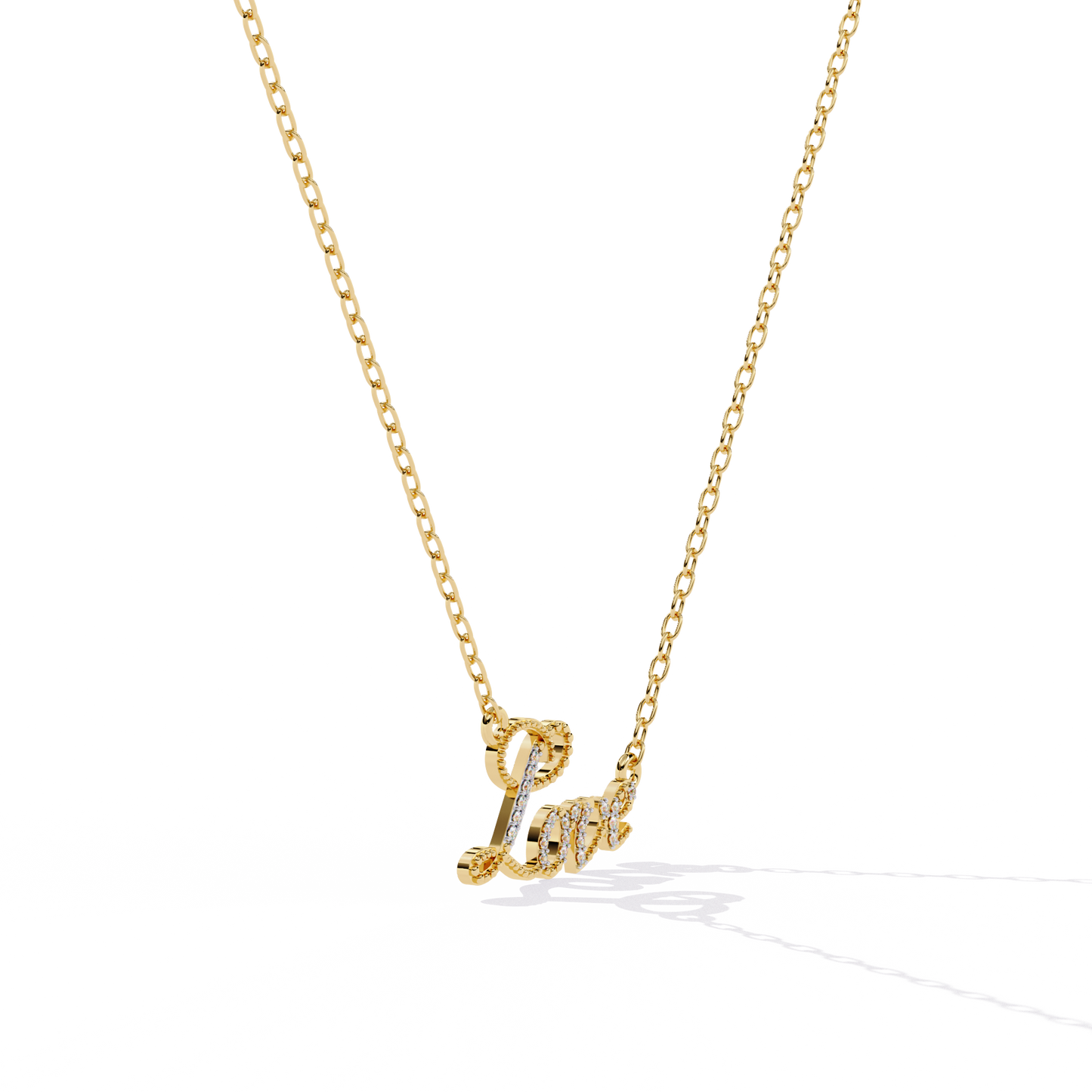 Stylish lab grown diamond pendant with Love engraving, solitaire jewelry for sale