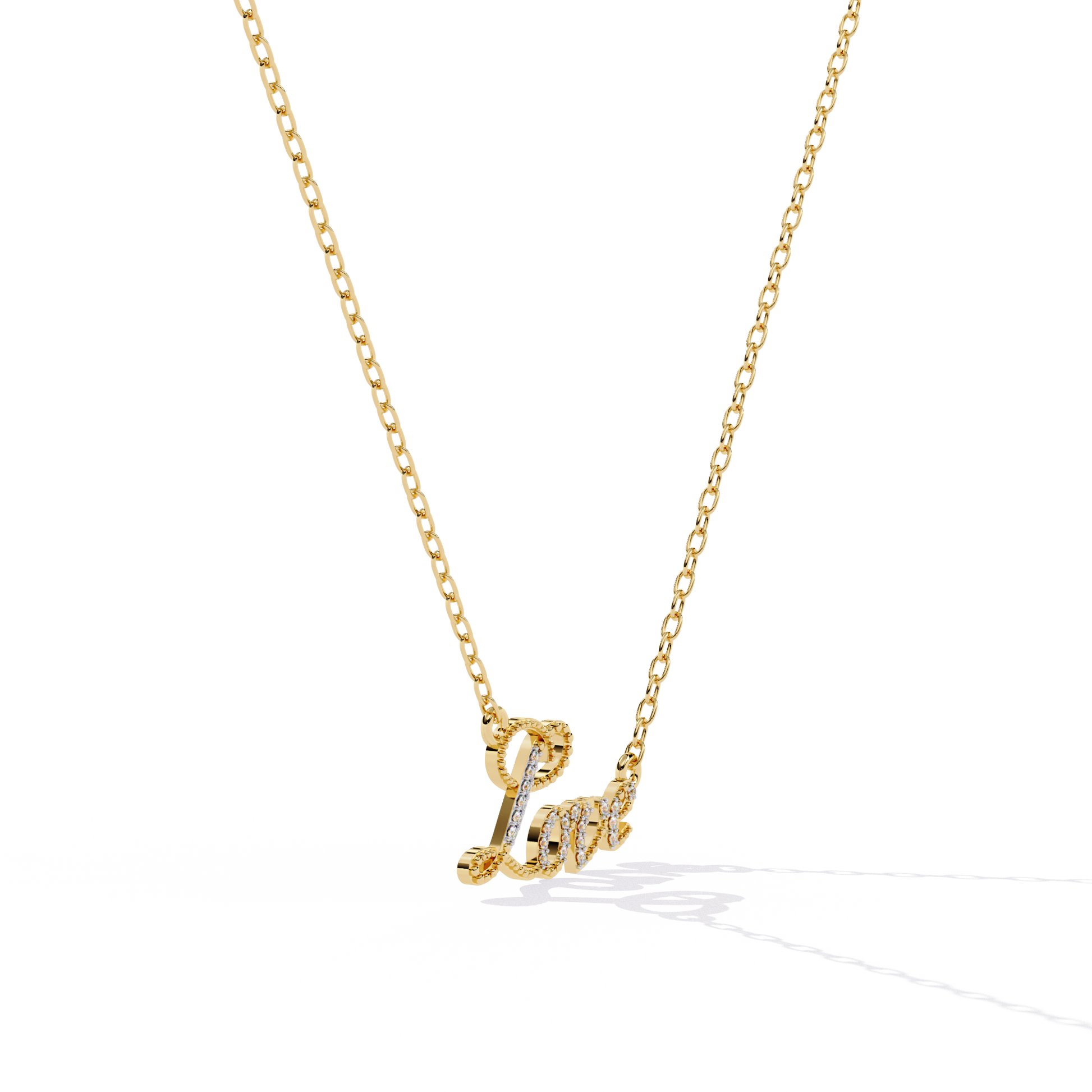 Stylish lab grown diamond pendant with Love engraving, solitaire jewelry for sale