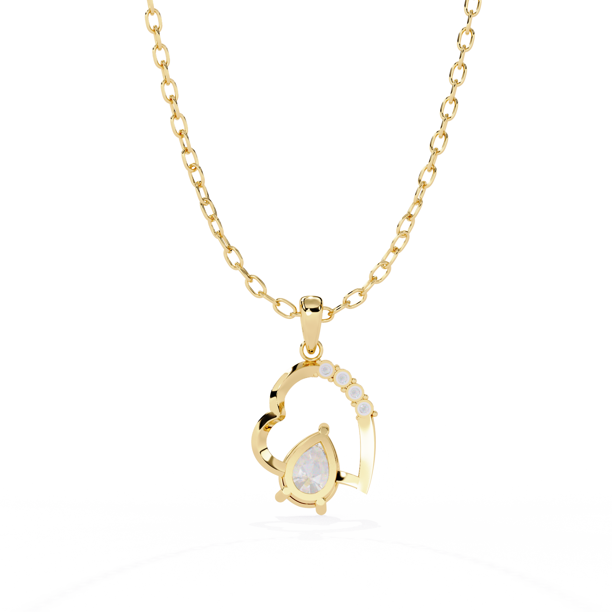 Yellow gold heart pendant with lab grown pear diamond – online India jewelry
