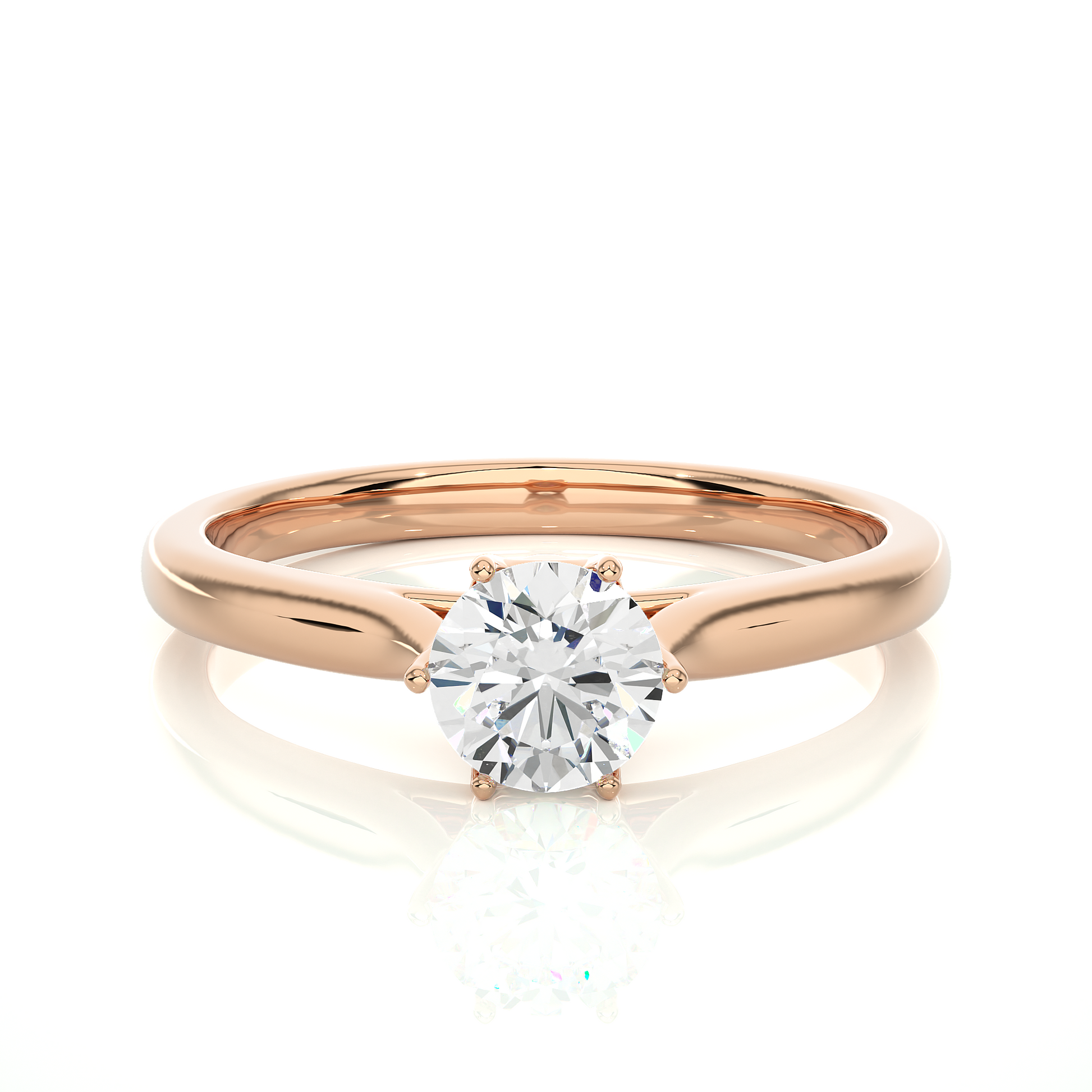 Elegant Round Diamond Ring – Hexagon-Inspired Design with Plain Gold Band
