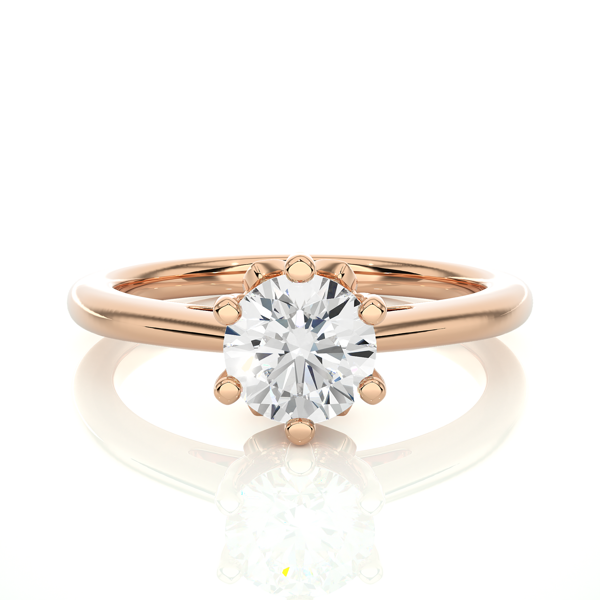 Round Diamond Ring – 6-Side Supported with Circular Diamond and Small Top Circle in Plain Gold