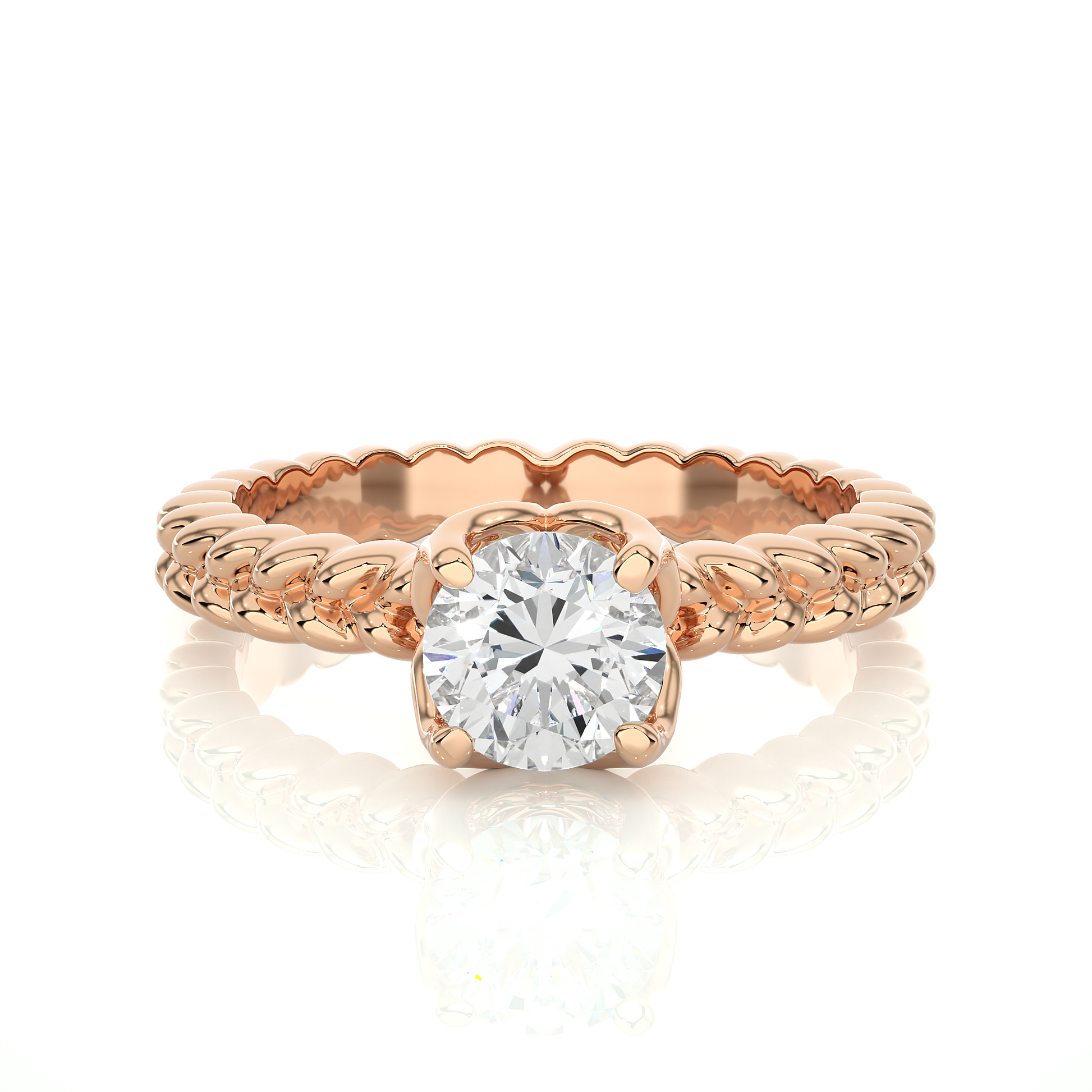 Round Diamond Ring – Solitaire Diamond with Beautiful Design Around the Gold Band