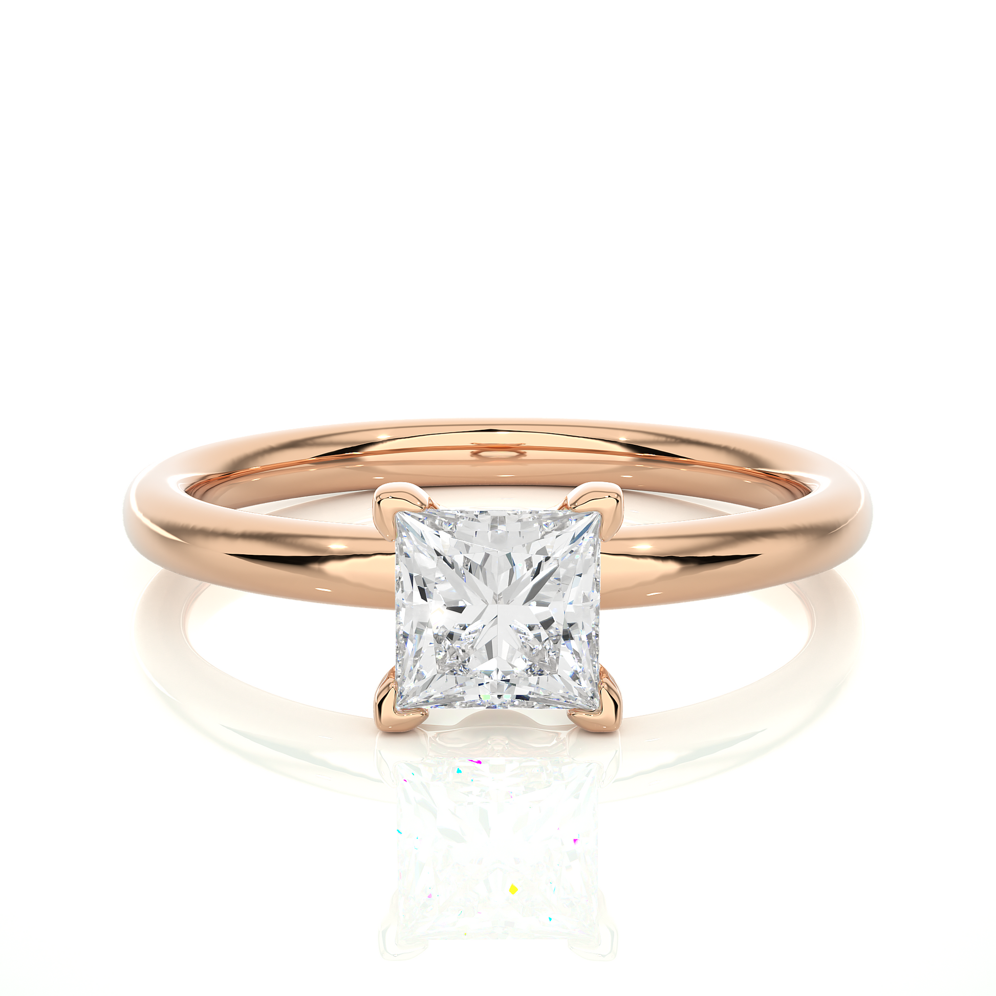 Princess Diamond Ring – Square Diamond Solitaire with Plain Gold Band